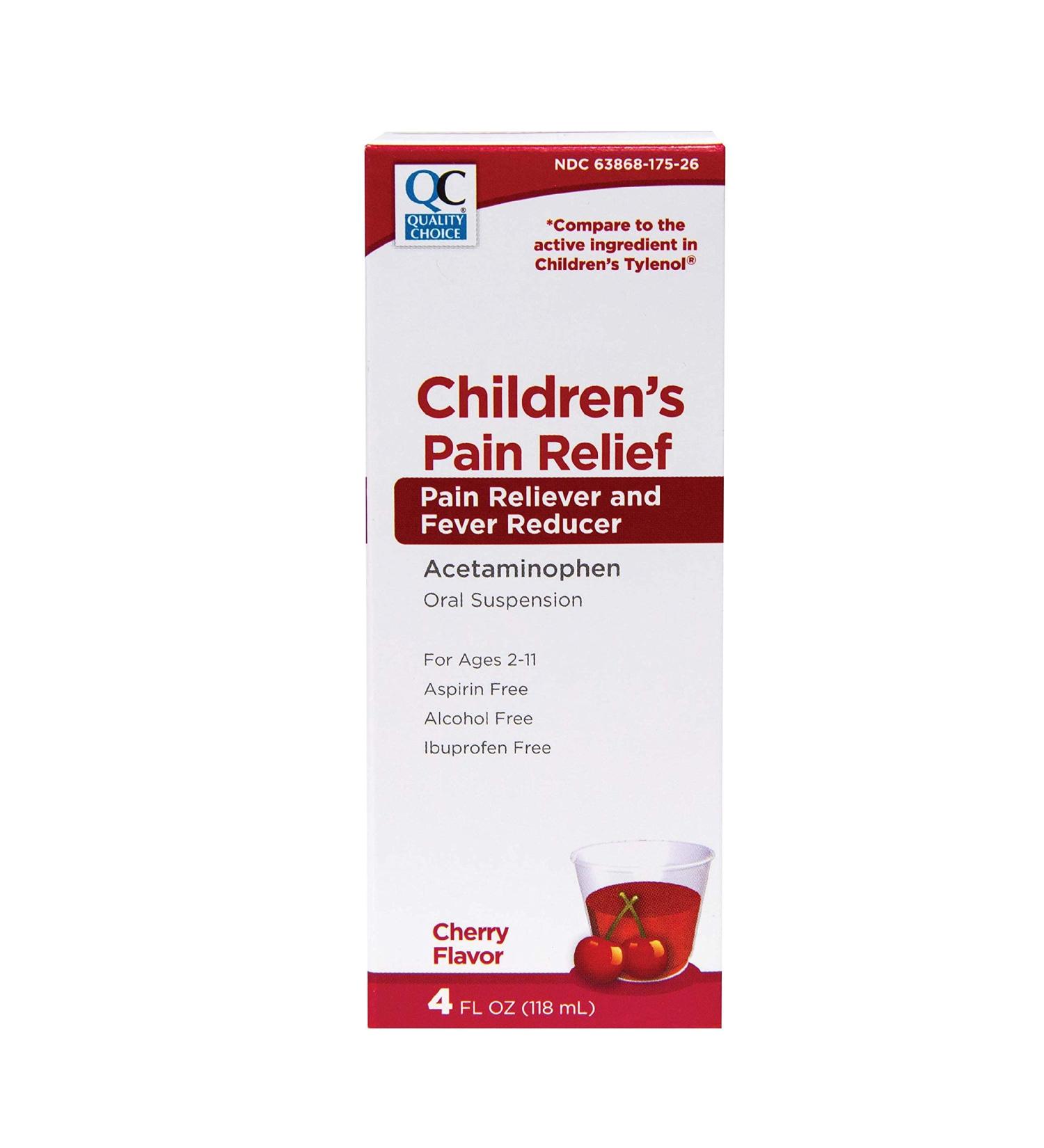 Children's Acetaminophen Pain Reliever & Fever Reducer Cherry - 4 FL OZ | Quality Choice - Buy Online on GoSupps.com