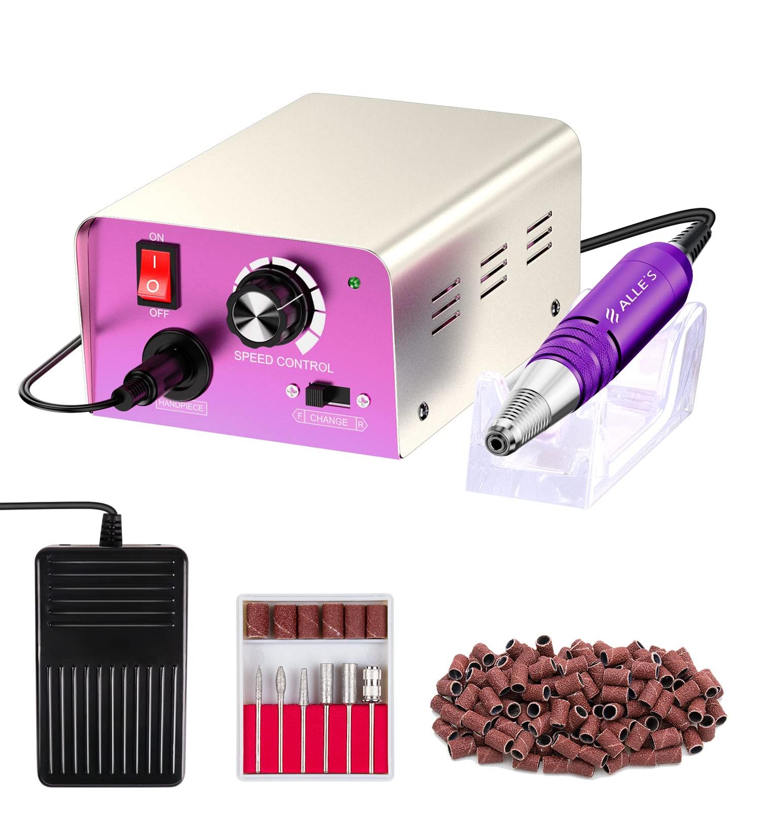 Professional Nail Drill Machine 30000 RPM with Foot Pedal | Manicure Pedicure Kit for Acrylic Nails | Electric Nail File with 6 Drill Bits and 106 Sanding Bands - Buy Online on GoSupps.com