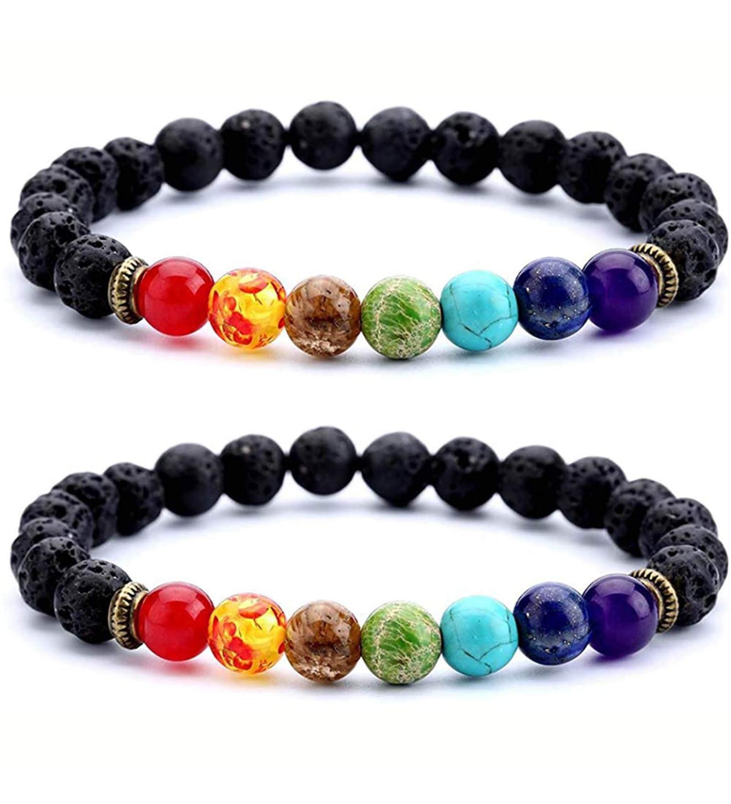 Kuched Lava Pearl Bracelet Set - 8mm Essential Oil Diffuser Obsidian Rocks for Meditation & Aromatherapy - Natural Stone Elastic Yoga Bracelets for Grounding & Self-Confidence - Unisex - Buy Online on GoSupps.com