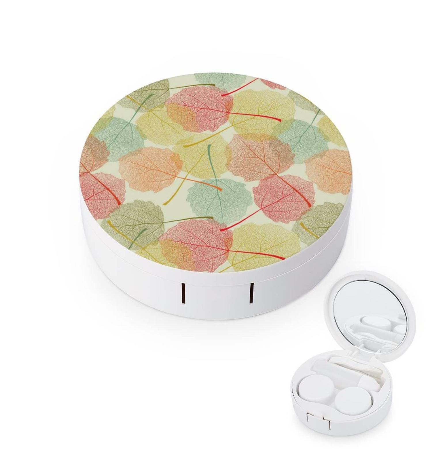 Fall Maple Leaves Design Contact Lens Case - Eye Care Kit with Mirror Tweezers & Solution Bottle for Travel & Home - Buy Online on GoSupps.com