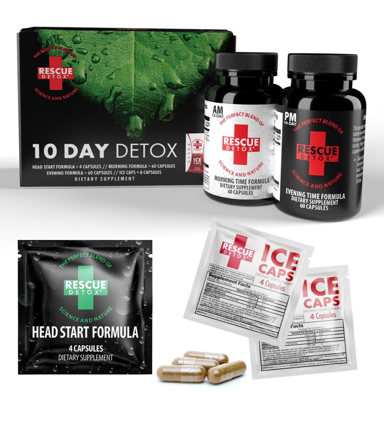 Rescue Detox 10-Day Comprehensive Cleansing Program with Head Start Blend and Bonus ICE Caps 8ct - Buy Online on GoSupps.com