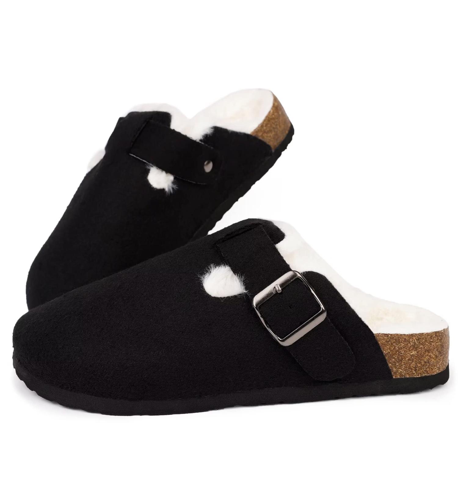 MAIITRIP Women's Wide Orthotic Clogs - Cork Slippers with Arch Support for Plantar Fasciitis & Adjustable Buckle - Indoor/Outdoor Fur Lined House Shoes - Size 10 Black - Buy Online on GoSupps.com