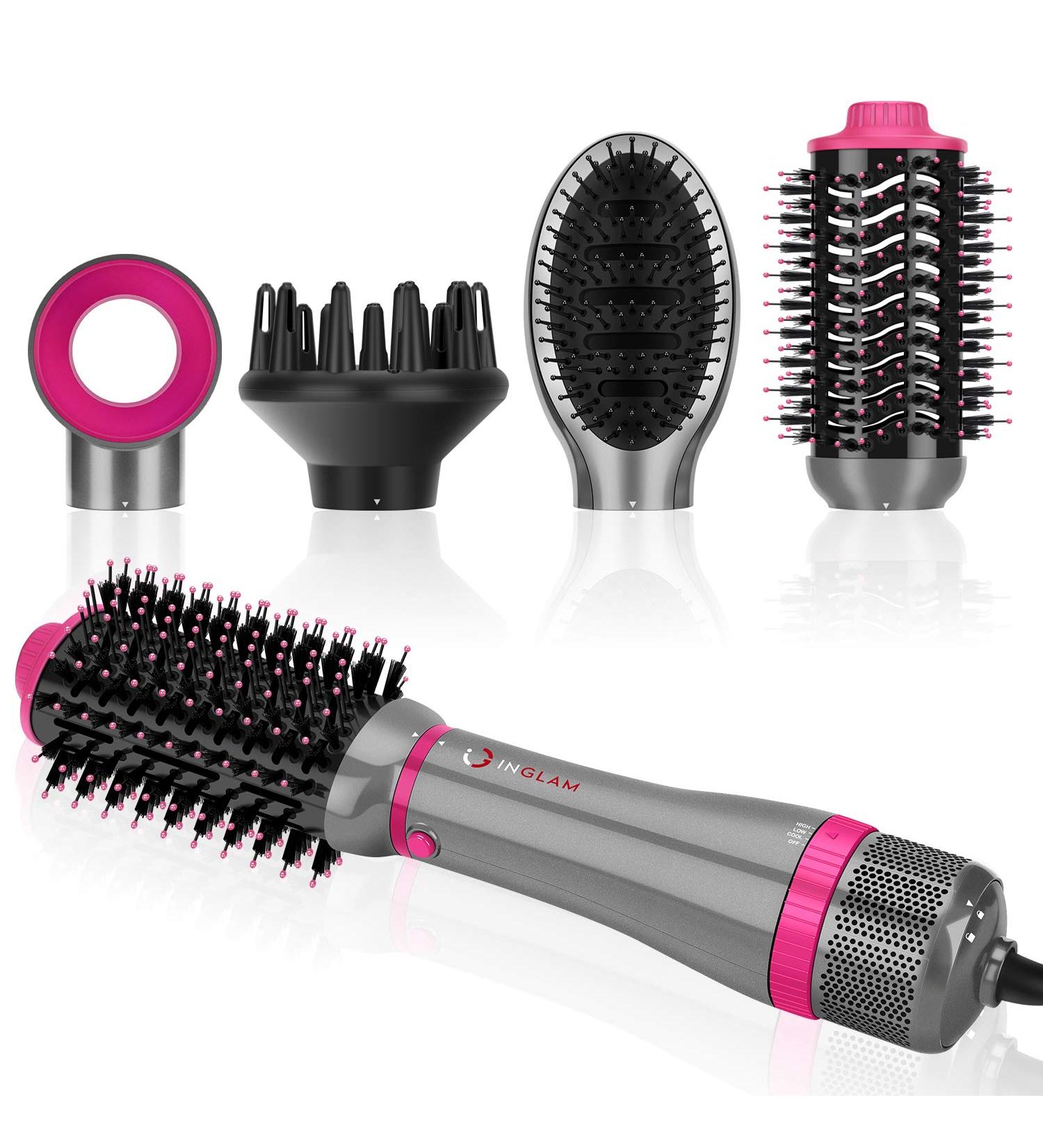 IG INGLAM 4 in 1 Blowout Brush - Negative Ion Detachable Hair Dryer & Styler Volumizer with 2 Brush Heads | Silver - International Shipping Available - Buy Online on GoSupps.com