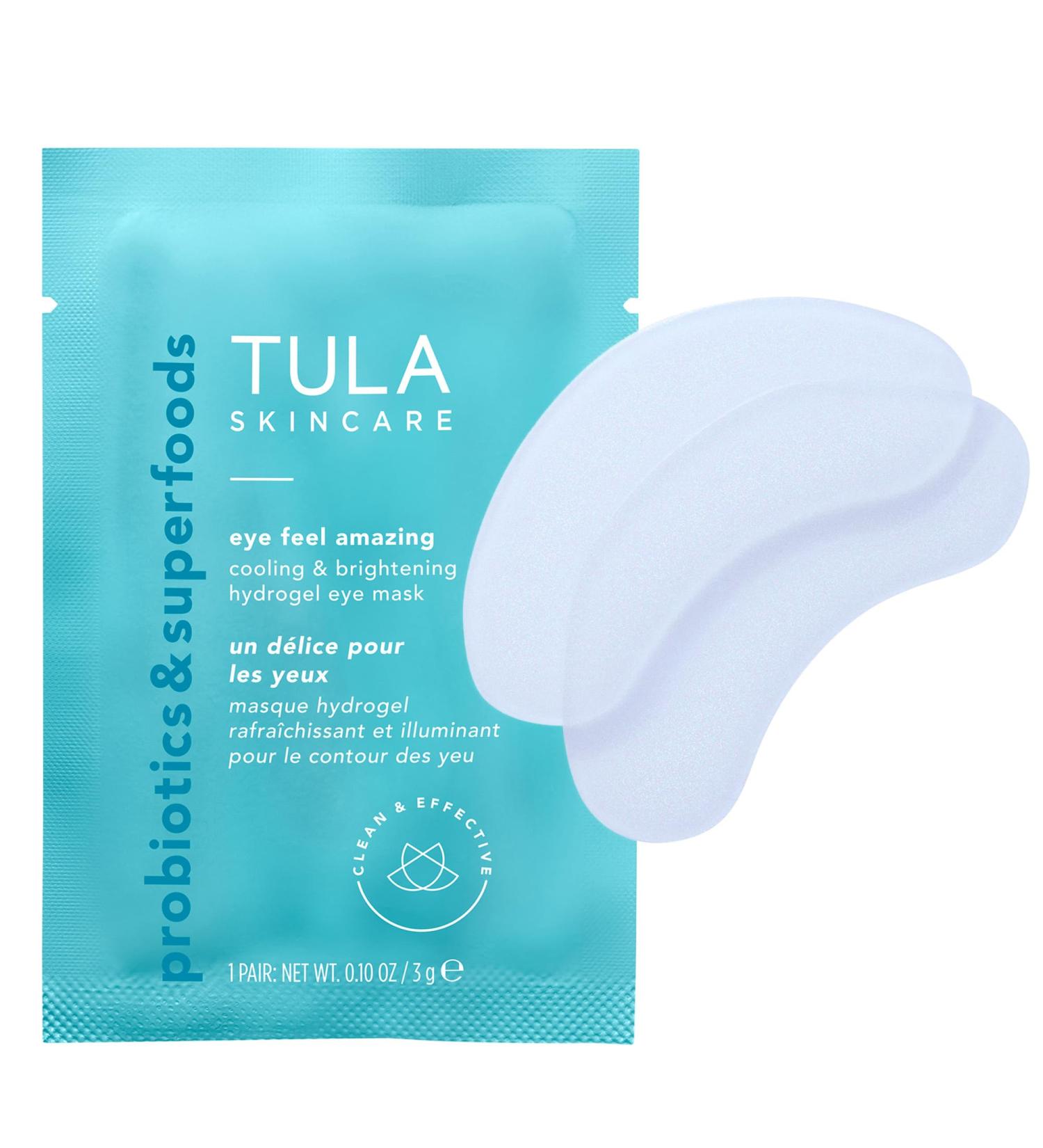 TULA Skin Care Eye Feel Amazing Hydrogel Eye Masks | Cooling & Brightening Puffiness Relief | Hyaluronic Acid Niacinamide Caffeine & Chamomile | 4 Packets - Buy Online on GoSupps.com