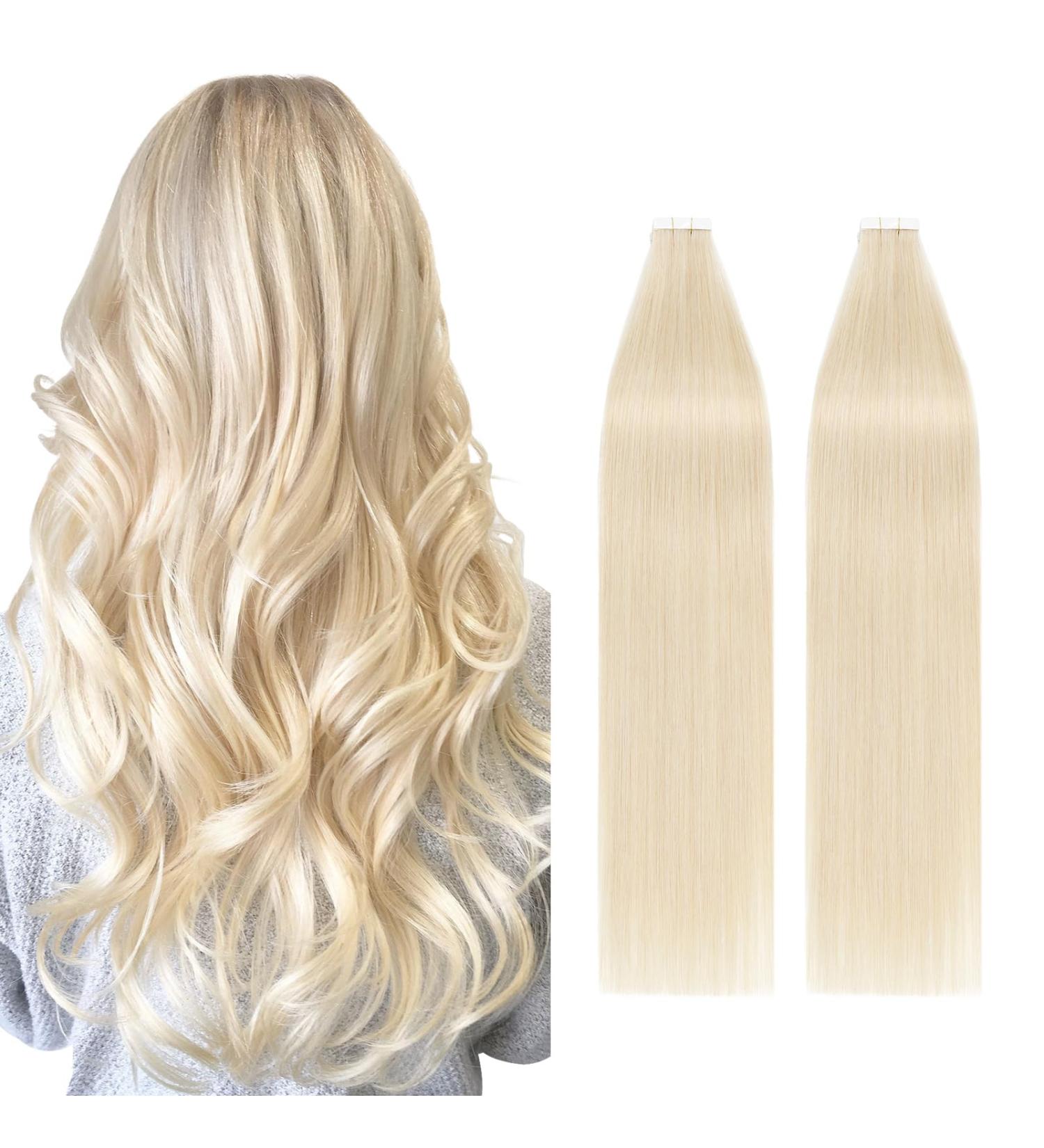 Silk-Co Tape in Extensions - 40stk Real Hair Blonde Remy Tape Adhesive Extensions 100g 60# Platinblond 45cm - International Shipping Available - Buy Online on GoSupps.com