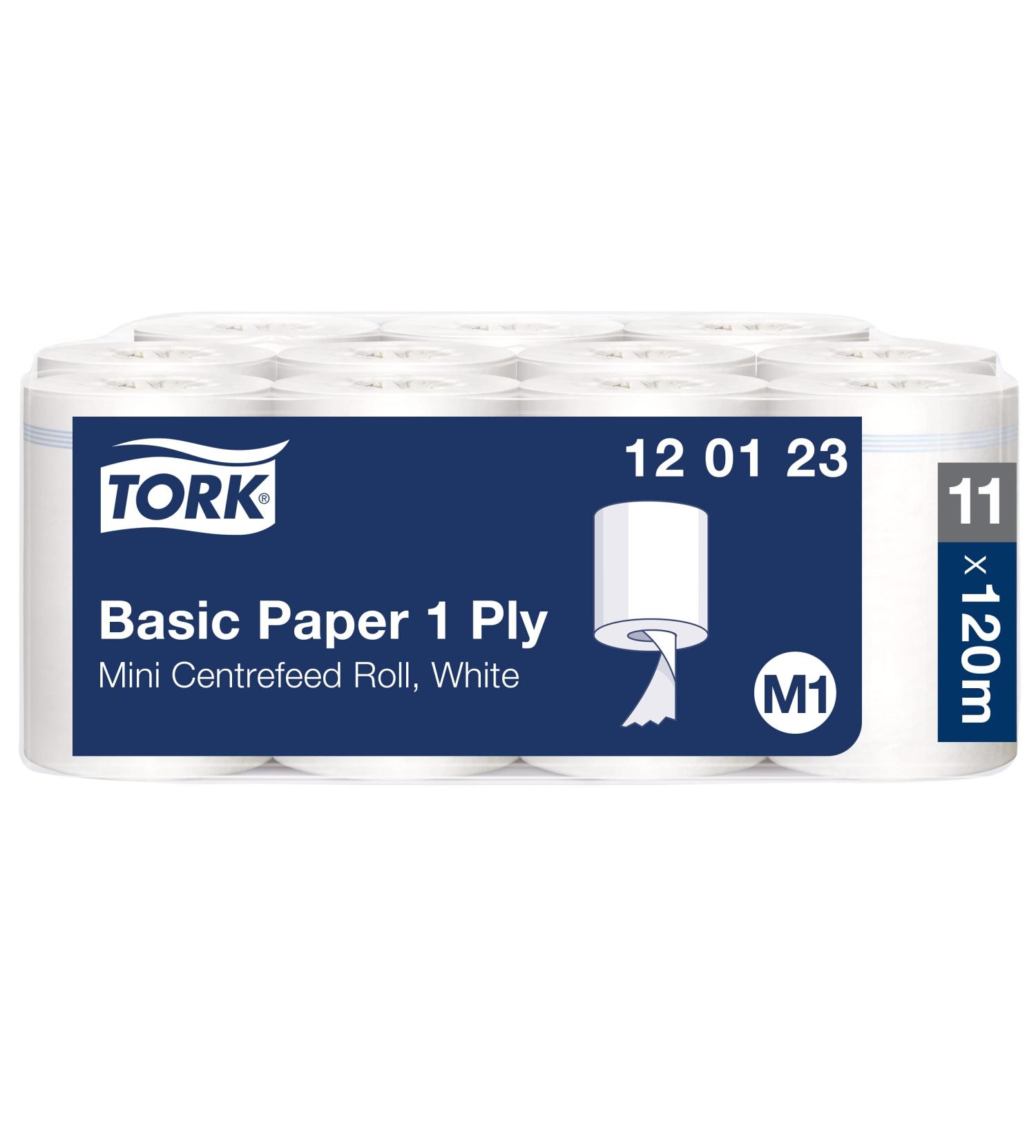 Tork 120123 Standard Paper Wipers M1 Mini - 11 Rolls 1-Layer 120m Unperforated White Paper Towels for Universal Use - International Shipping Available - Buy Online on GoSupps.com