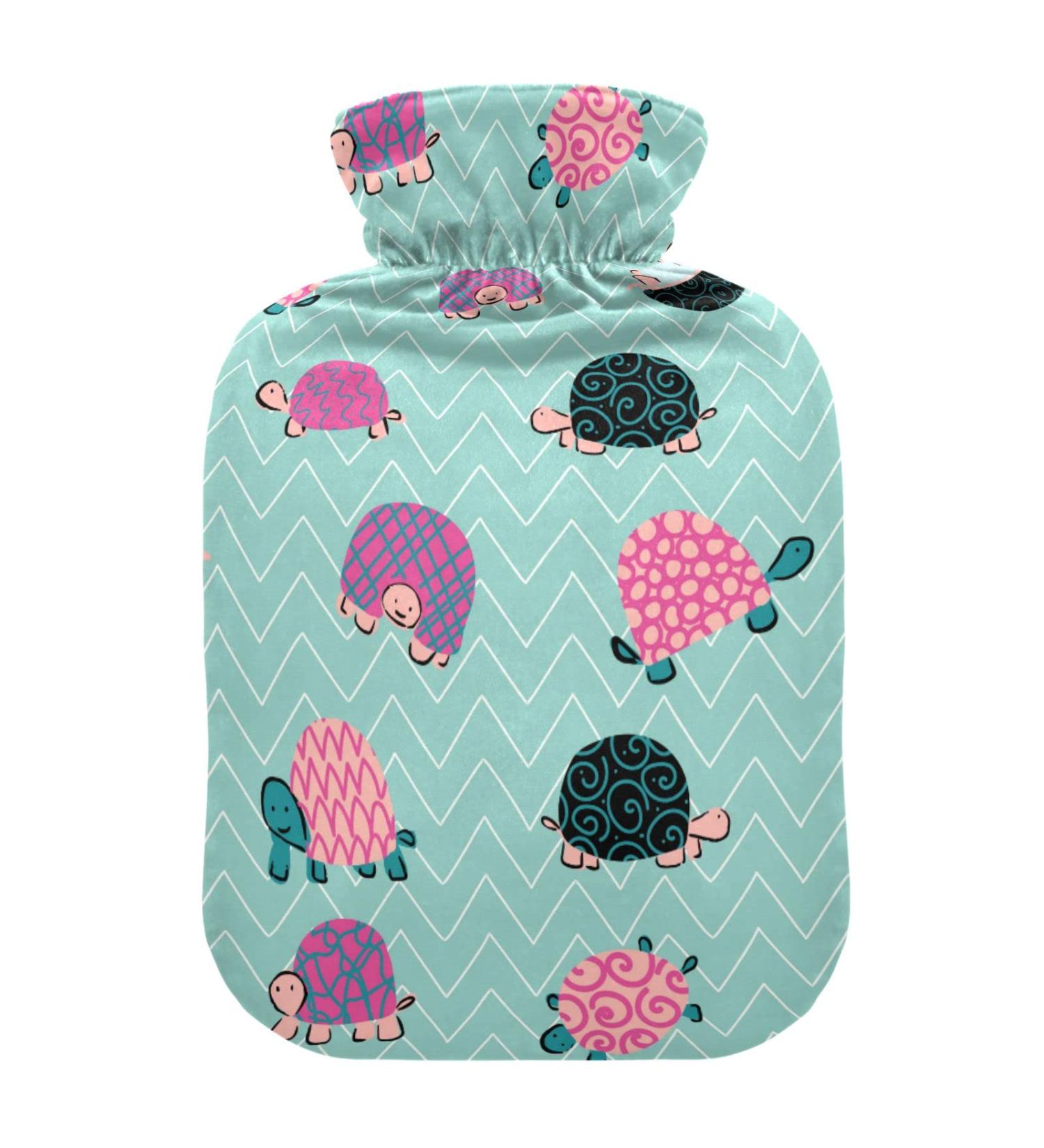 Oarencol Funny Turtle Hot Water Bottle - Green Zigzag 1L with Cover for Hot & Cold Compress - Buy Online on GoSupps.com