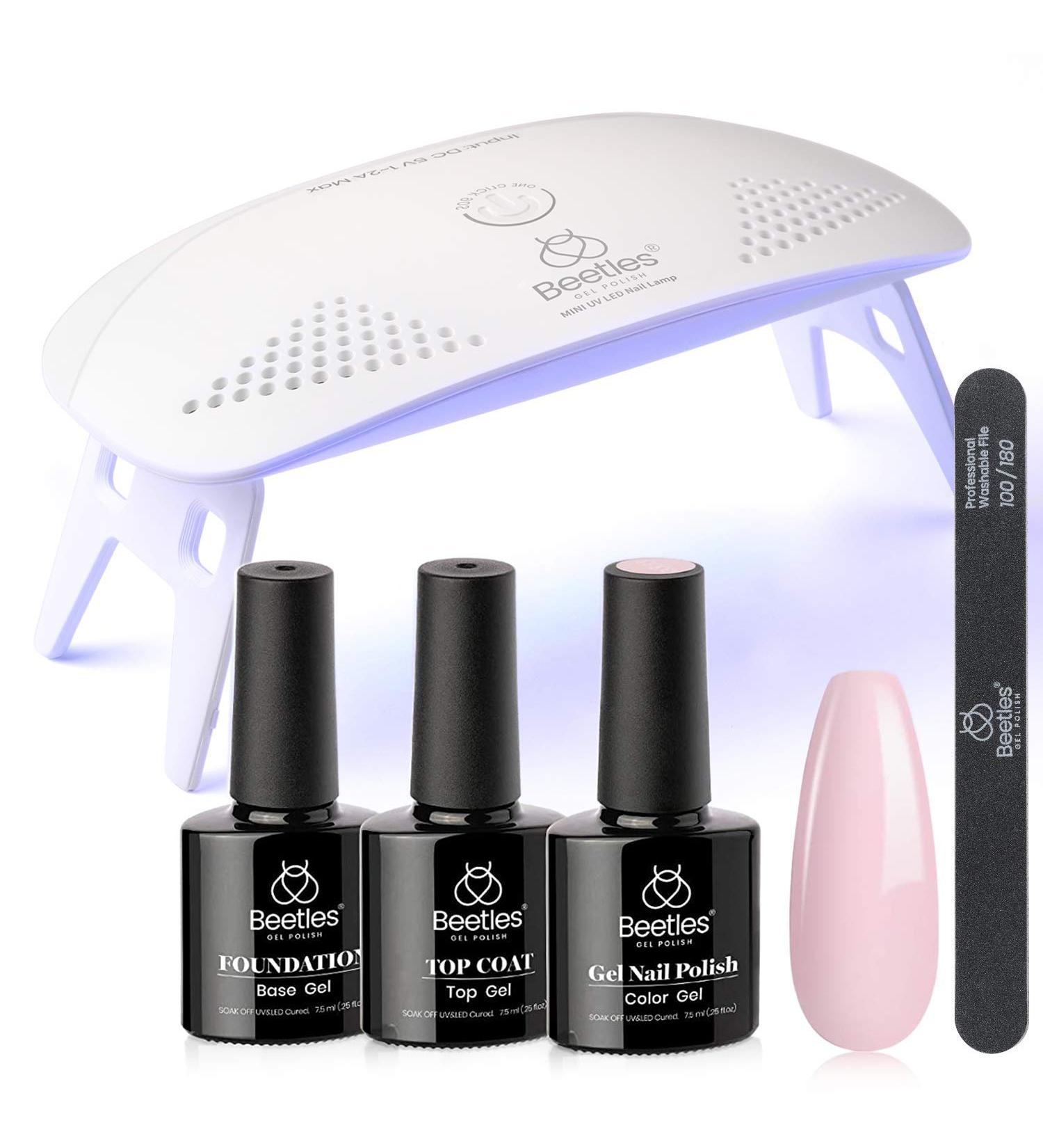 Beetles Nude Pink Gel Nail Polish Kit with UV LED Light - Starter Kit for DIY Home Manicure | Soak Off Pink Gel Polish Set with Nail Lamp and Nail File - Halloween Nails Gift for Women - Buy Online on GoSupps.com