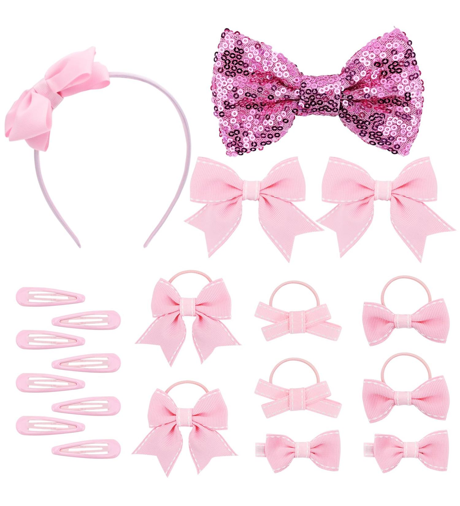Bekecidi 20-Piece Bow Hairdress Set - Pink Sequin Hair Clips & Rubber Bands for Girls - Buy Online on GoSupps.com