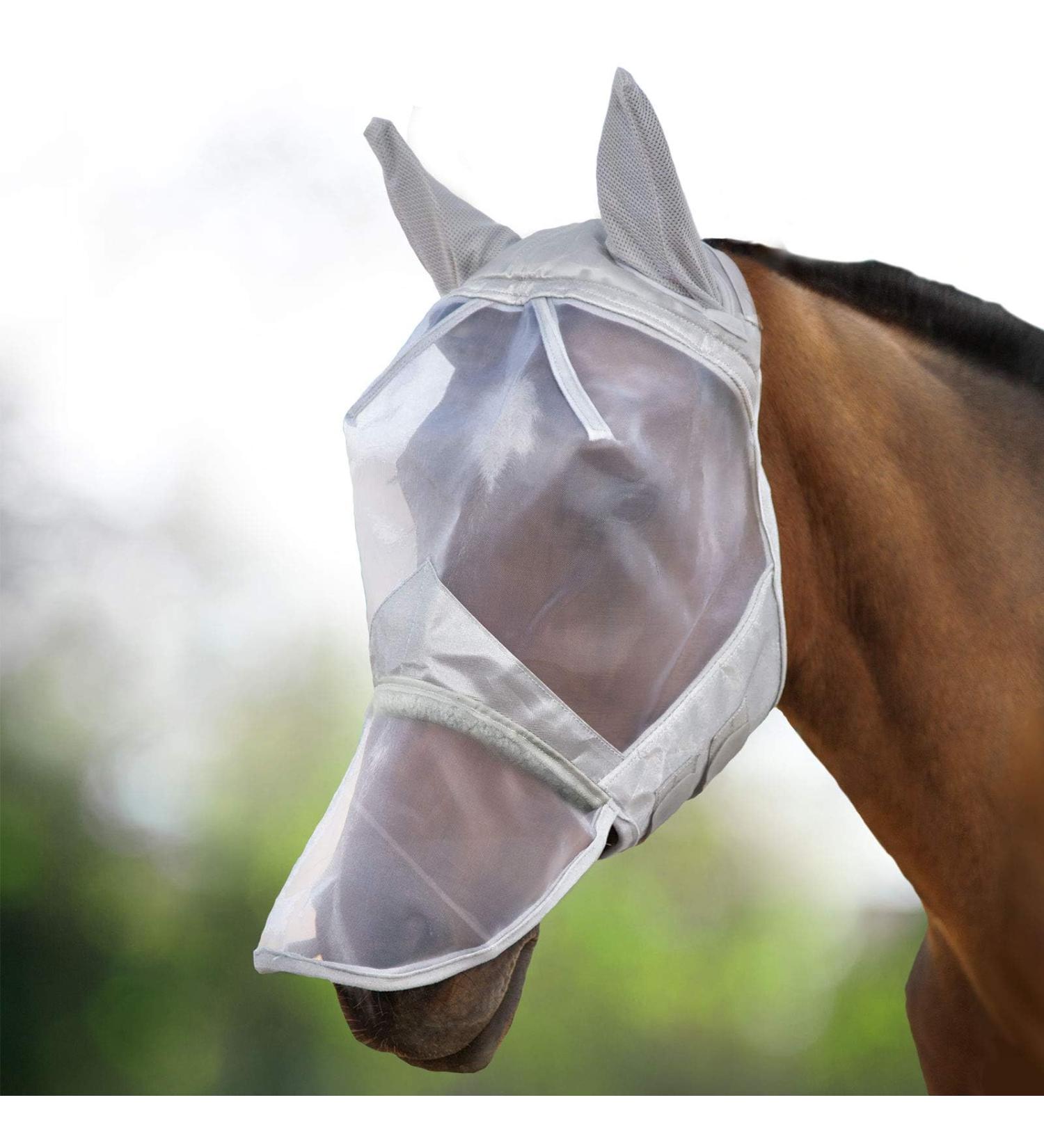 Harrison Howard CareMaster Horse Fly Mask UV Protection Ears and Nose Protection Silver Warmblood (L) Warmblood (Large)