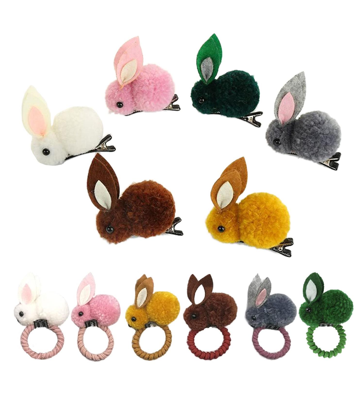 Cute Rabbit Hair Straps & Hairpins Set for Girls | 12-Piece Cartoon Hair Accessories for Toddlers & Children - Buy Online on GoSupps.com