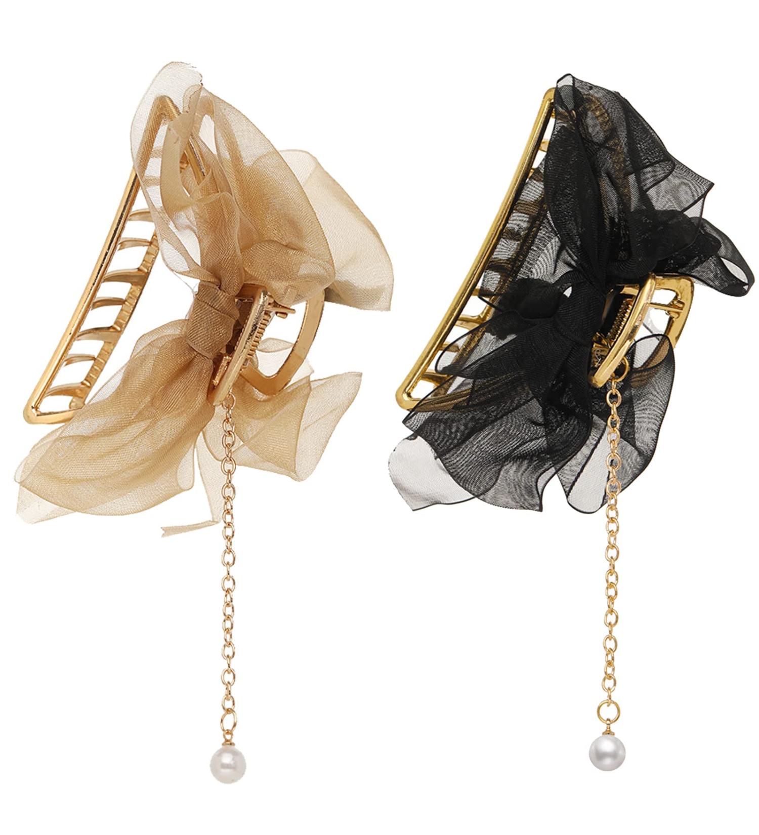 2 Pack Metal Lace Bow French Style Clips for Women & Girls - Non Slip Hair Clamp for Thinner & Thick Hair Styling - Buy Online on GoSupps.com