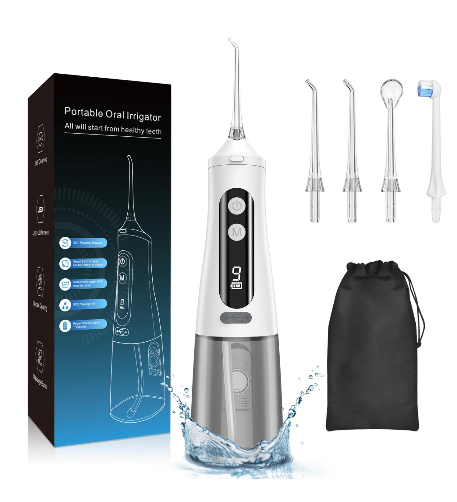 Premium Water Flosser with 350ml Tank & 4 Nozzles - 9 Modes Dental Tools for Plaque & Tartar Removal | Rechargeable Slate Flosser for Home & Travel - M131 White - Buy Online on GoSupps.com