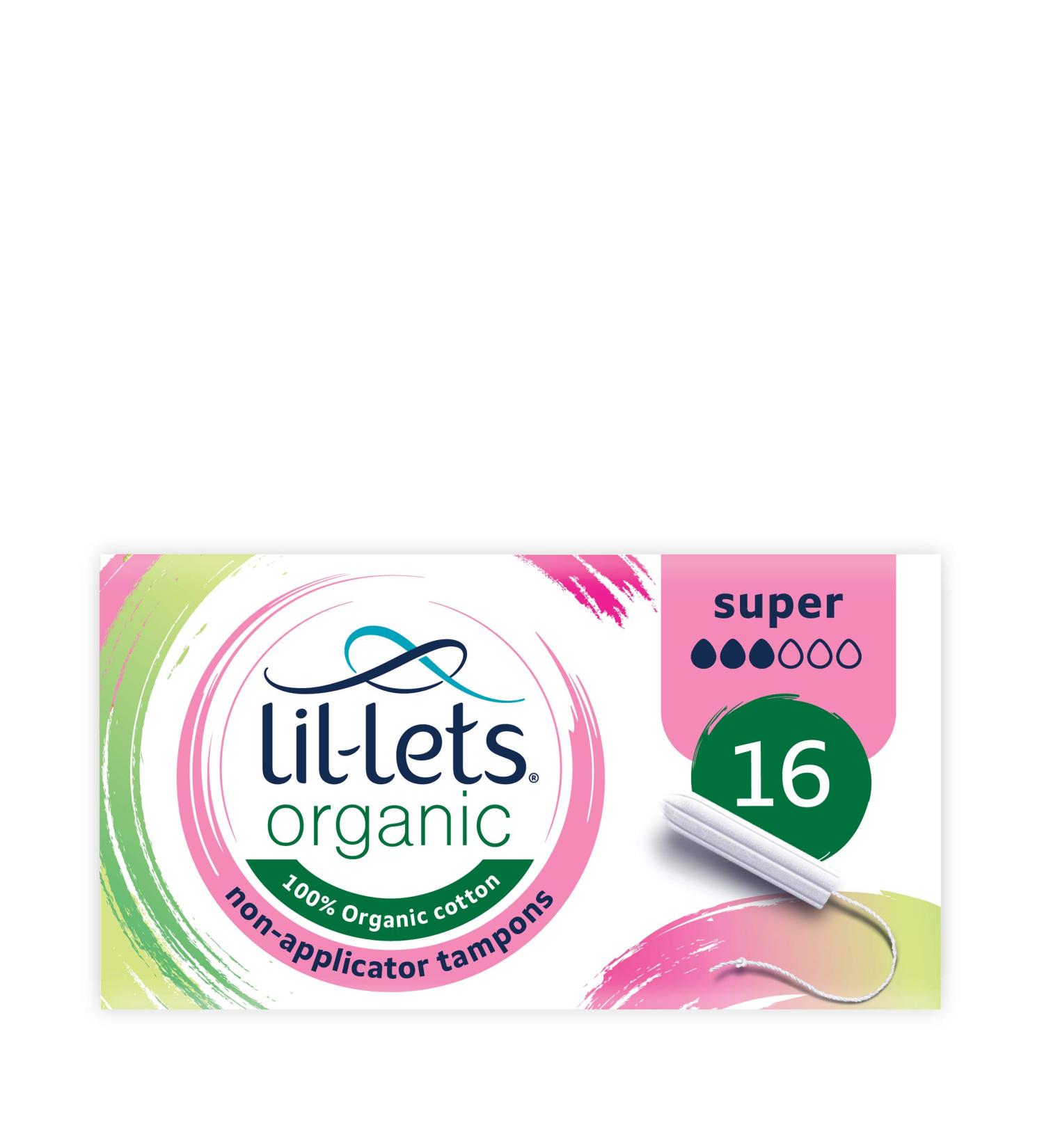 Lil-Lets Organic Non-Applicator Super Tampons 16 Count (Pack of 1) for Medium to Heavy Flow Made with 100% Organic Cotton GOTS Certified Vegan Organic Tampons Plastic Free Period Care - Buy Online on GoSupps.com