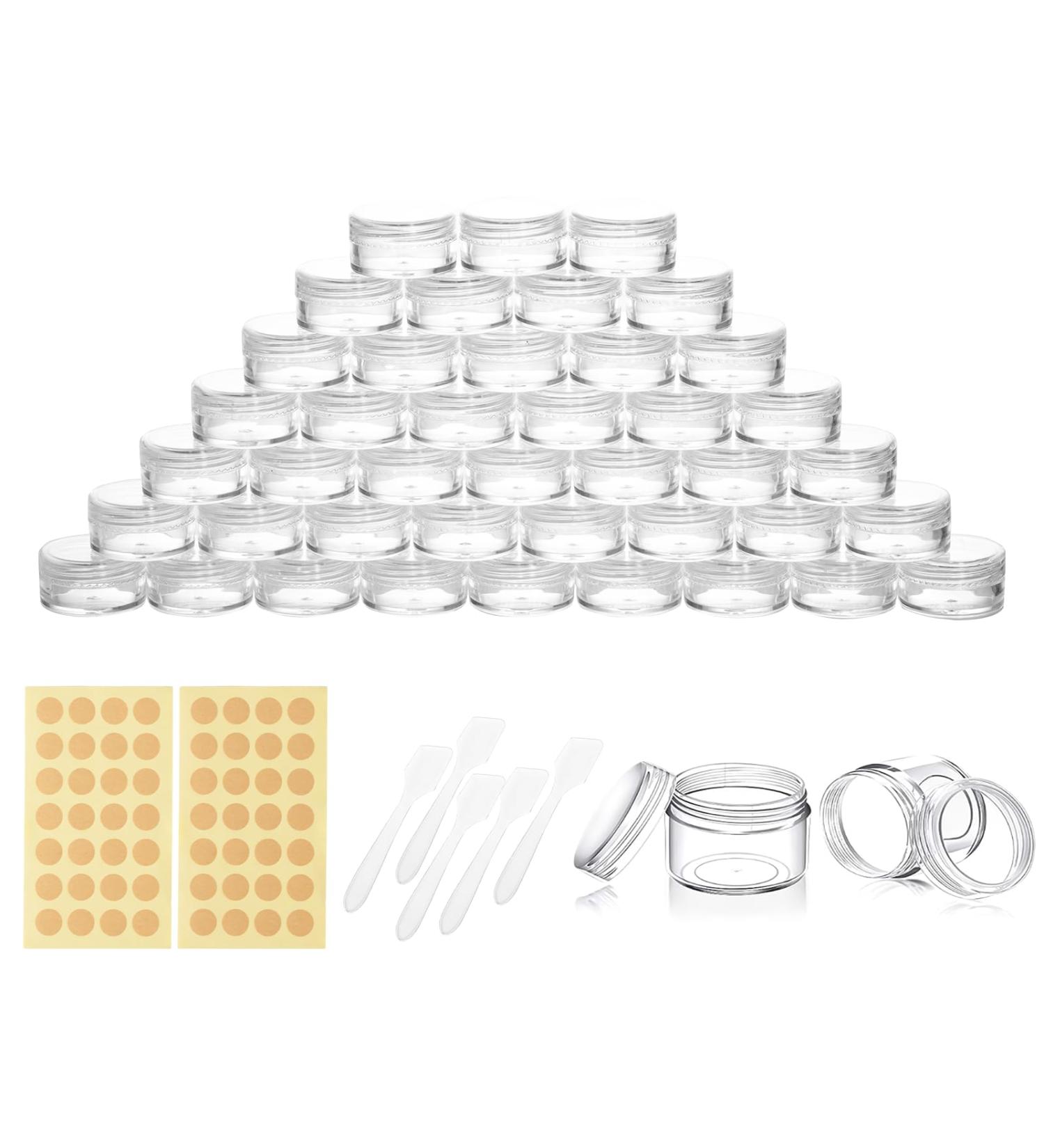 5ml Jaws with Lids - 42pcs Mini Cream Containers for Cosmetics & Nail Art | Transparent Dose with Labels & Spatula - Buy Online on GoSupps.com