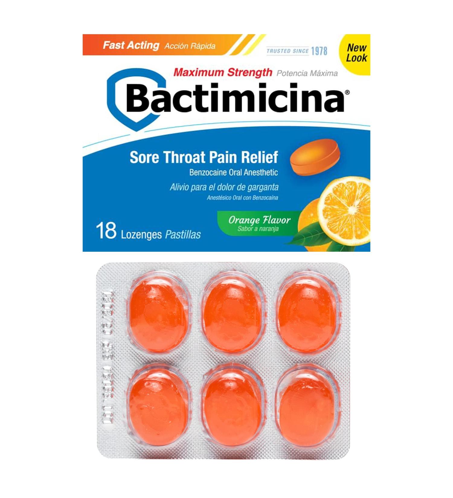 Bactimicina Sore Throat Lozenges Extra Strength Oral Analgesic - Fast Relief with Benzocaine, 18 Count - Buy Online on GoSupps.com