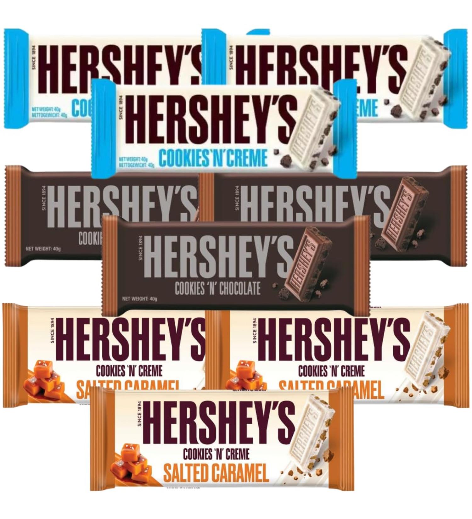 Hershey's Cookies & Chocolate Bar 40g x3 with Cookies 'N' Creme Salted Caramel 90g x3 & Cookies 'N' Creme Bars 40g x3 (9 Pack Mixed Bundle) - Buy Online on GoSupps.com