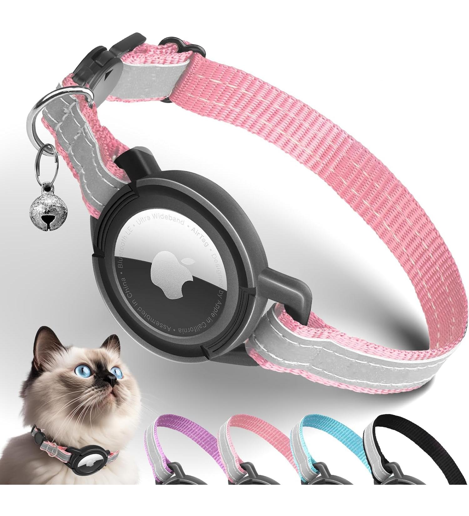 Reflective AirTag Cat Neck Band | Adjustable GPS Tracker for Cats & Small Dogs | Safety Pet Collar (Pink) - Buy Online on GoSupps.com