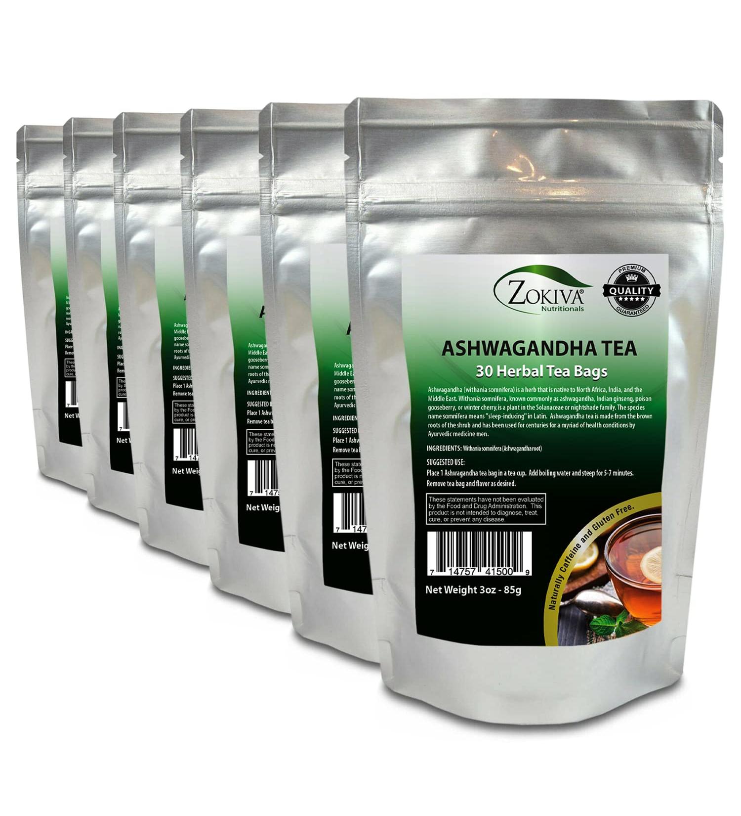 Ashwagandha Tea Organic 6-Pack (180 Bags) Premium Quality 100% Pure Root -Withania Somnifera - Buy Online on GoSupps.com