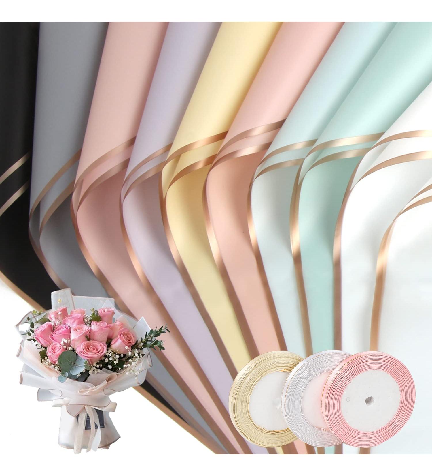 CCINEE 60 Sheets Gold Edge Flower Wrapping Paper Waterproof Fresh Flower Packing Material with Ribbon Florist Bouquet Supplies DIY Craft Gift Packing 10 Colors Golden Edge-60Sheet/10Colors(3PCS Ribbon) - Buy Online on GoSupps.com
