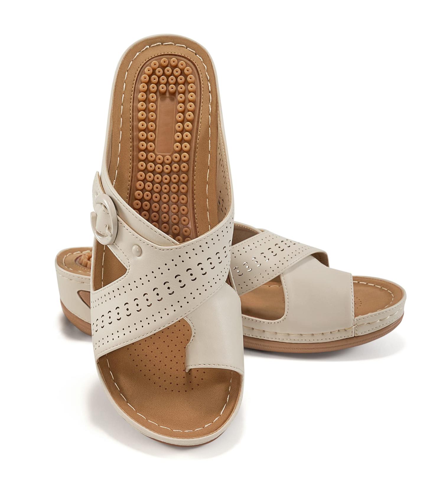 Judxsious Women's Comfortable Orthopedic Wedge Sandals - Cushioned Platform Sandals for Dressy Summer Beach Walking (6, Apricot) - Buy Online on GoSupps.com