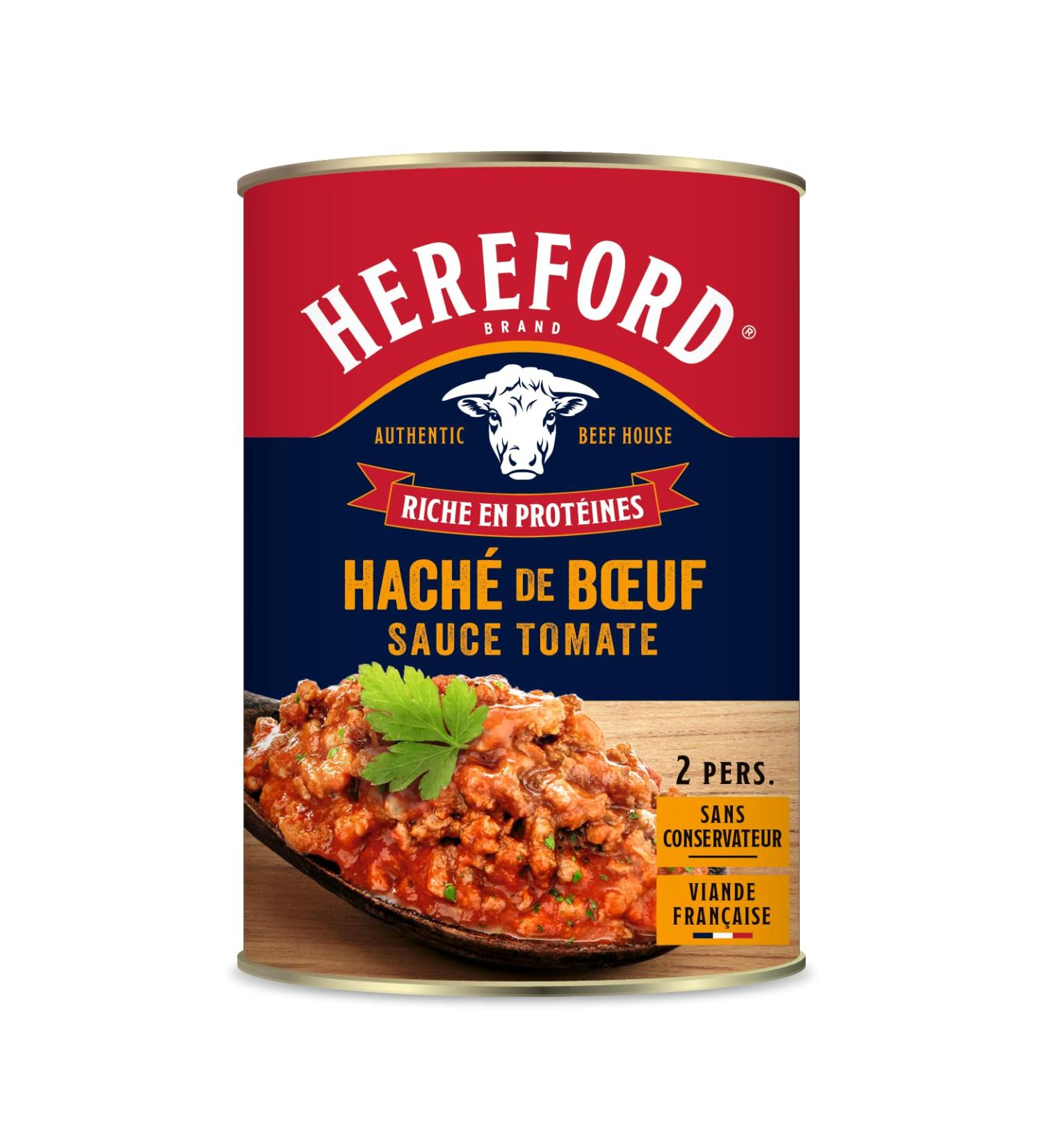 Hereford - Minced Beef Tomato Sauce 400g - 100% origin France - No preservatives - Ready to eat