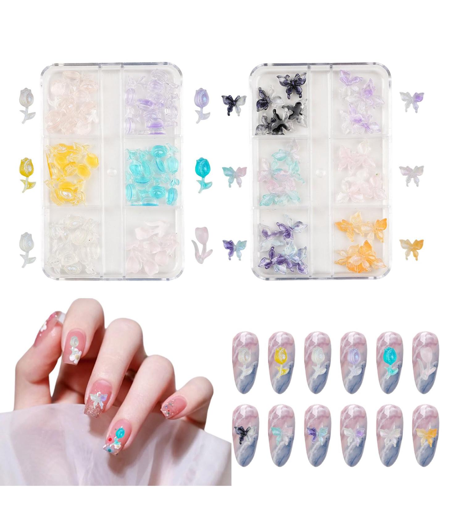 3D Butterfly Nail Charms - 2 Boxes of 12 Grids Resin Gems for Nail Art Design and Decoration - DIY Crafts Supplies (D Pattern) - Buy Online on GoSupps.com