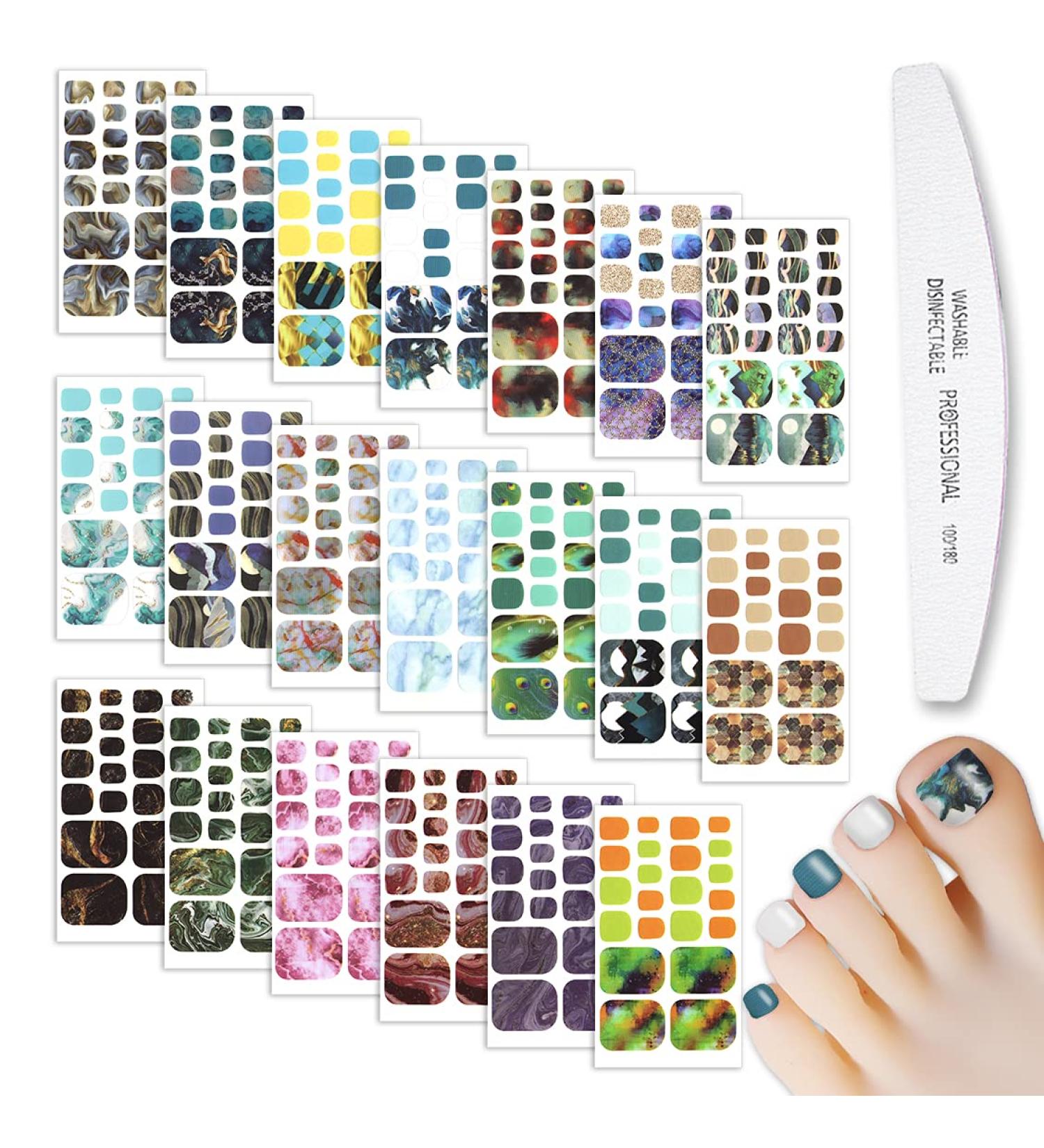 WOKOTO 440-Piece Toenail Polish Stickers Kit - Marbled Style Gel Nail Strips for Women with Nail File - Gradient Nail Art Decals - Self-Adhesive Manicure Set - Buy Online on GoSupps.com