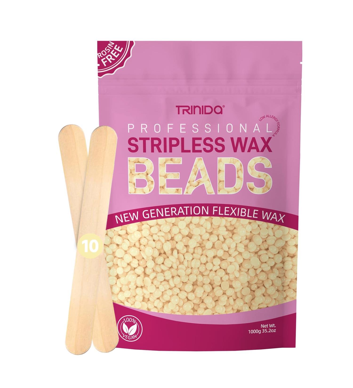 TRINIDa Wax Beads 1000g with 10 Applicators | Painless Hair Removal for Women and Men | Professional Hard Wax Beads for Full Body, Facial, and Legs - Buy Online on GoSupps.com