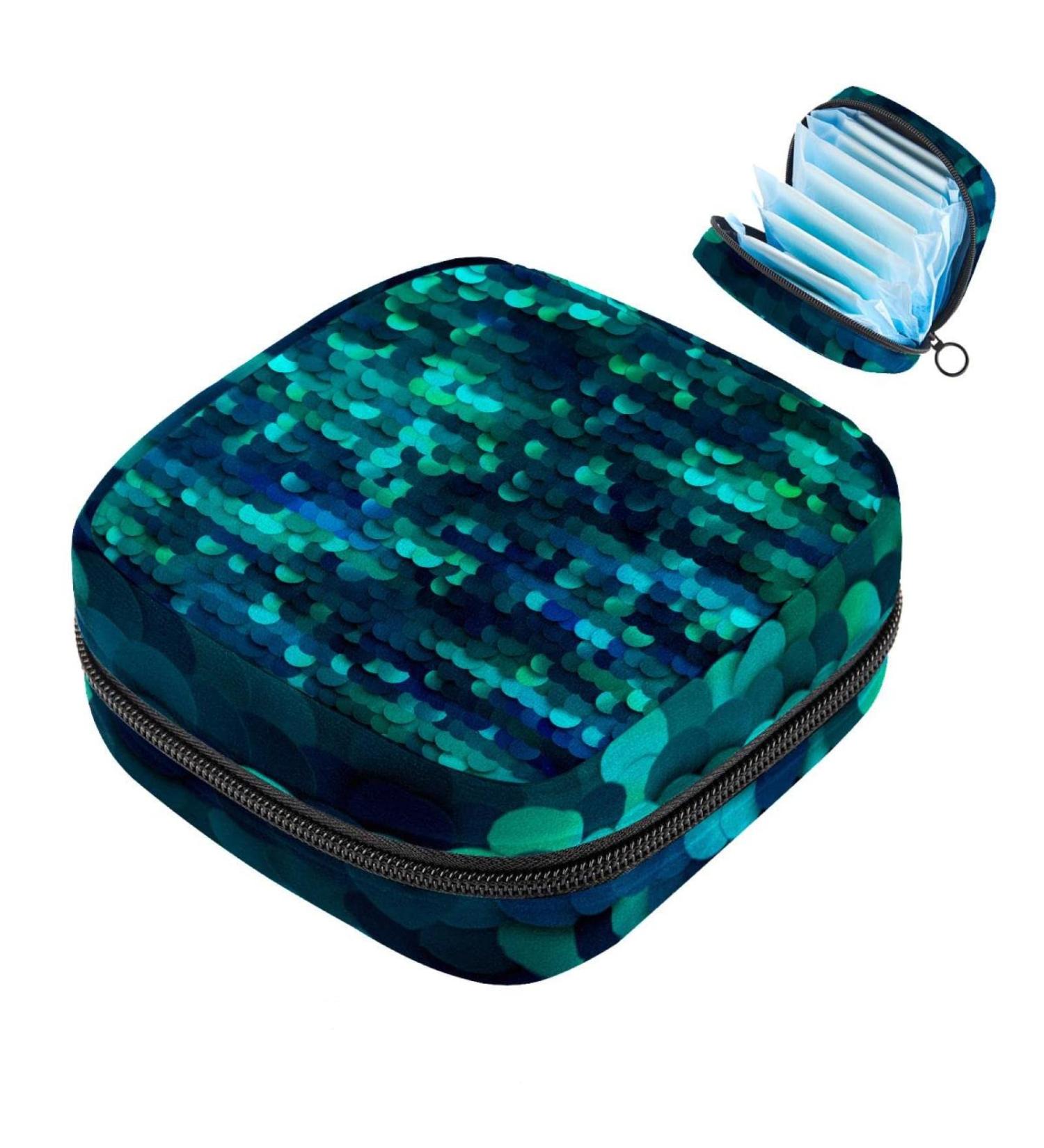 Stylish Mermaid Sequin Menstruation Pad Bag with Zipper | Women's Tampon & Napkin Organizer | Perfect for Girls - Buy Online on GoSupps.com
