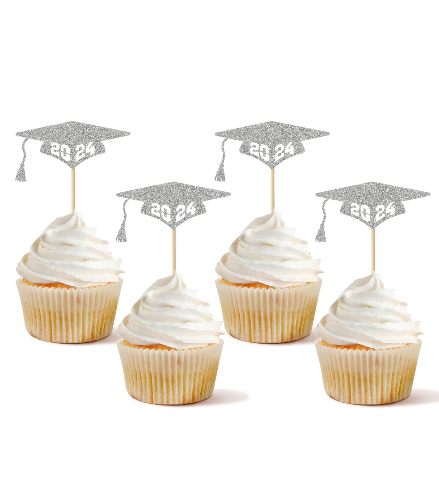 24 PCS 2024 Graduation Cupcake Topper Glitter Class of 2024 Grad Cap Congrats Grad Cupcake Picks for 2024 Graduation Theme Party Cake Decorations Silver - Buy Online on GoSupps.com