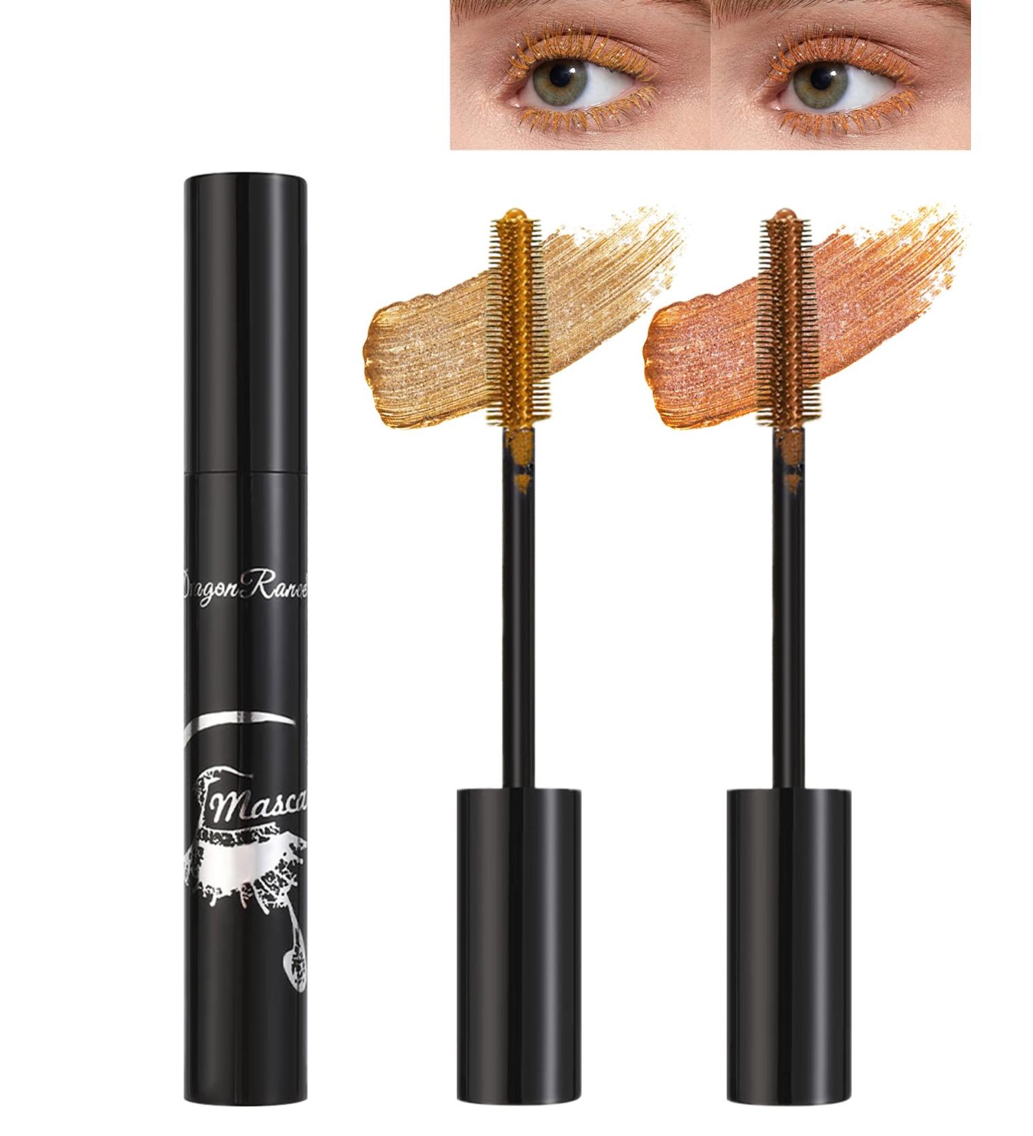 Gold Bronze Glitter Metallic Mascara for Eyelashes-2PCS Colored Tubing Mascara Volume and Length Longlasting Waterproof Smudge-Proof Curling Mascara for Women Cosplay Party Stage Use Eye Makeup 05 Gold +06 Bronze - Buy Online on GoSupps.com