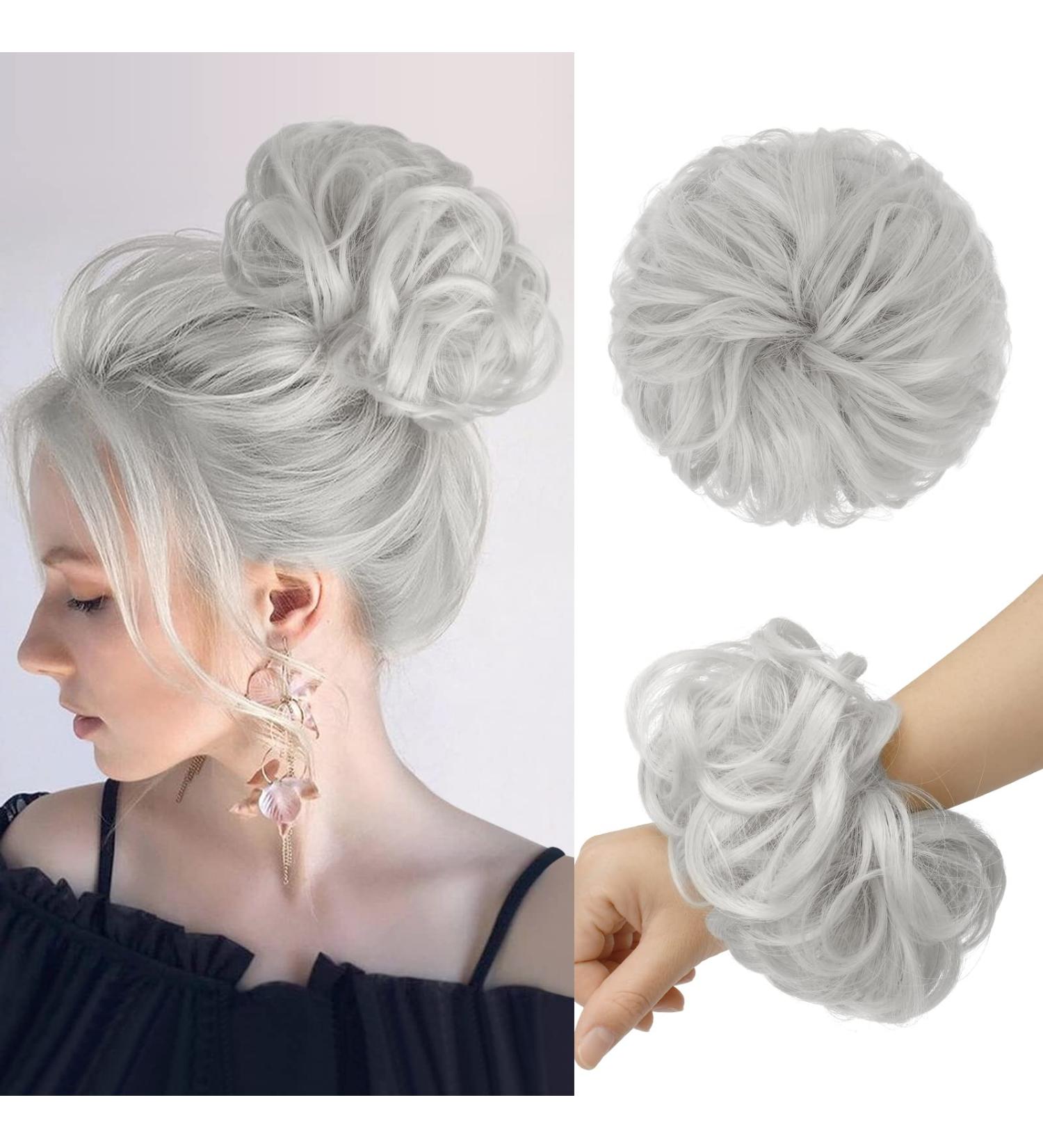 FESHFEN Messy Bun Hair Piece Hair Scrunchies Thick Curly Wavy Hair Piece Synthetic Donut Updo Hairpieces for Women Girls Platinum Grey 55 g (Pack of 1) 55 g (Pack of 1) 60B# Platinum Grey - Buy Online on GoSupps.com