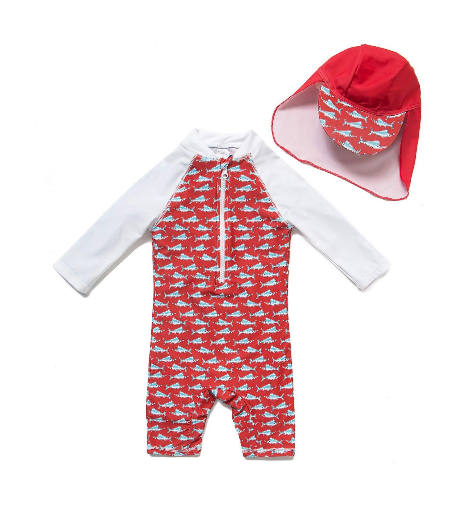 BONVERANO Baby Boys Swimsuit | UPF 50+ Long-Sleeve Swordfish Bathing Suit 12-18 Months - Buy Online on GoSupps.com