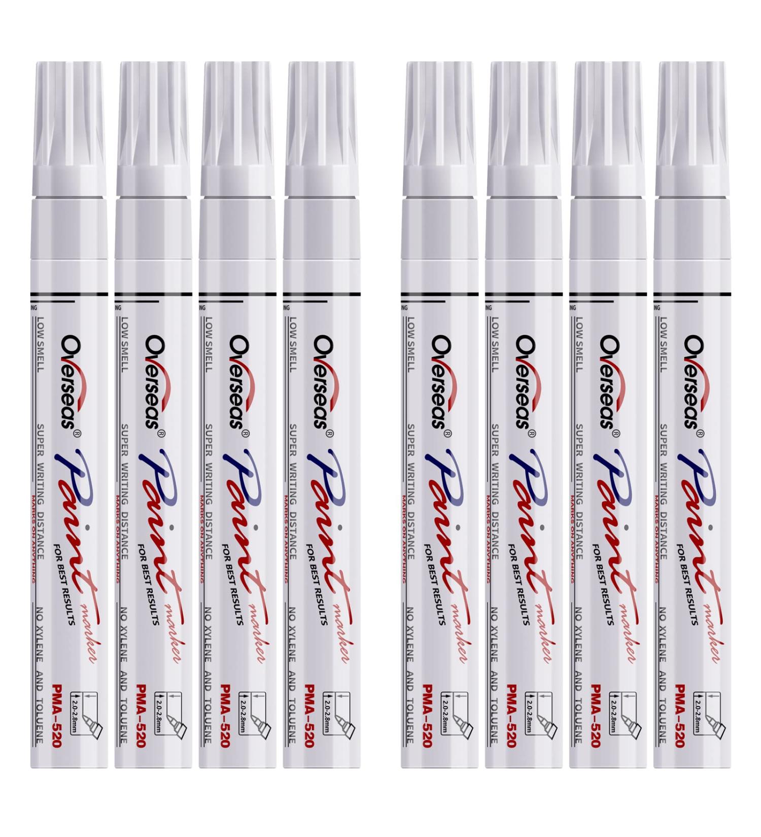 White Oil-Based Paint Pens - 8 Pack Waterproof Markers for Metal, Wood, Fabric, Plastic, Rock, Glass - Medium Tip - Buy Online on GoSupps.com