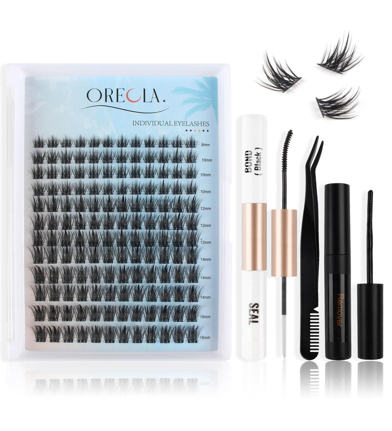 Oreola Individual Eyelashes Manga - 144 Cluster Set with Bond Seal Remover & Tweezers | DIY D Curl 8-16mm Extensions - International Shipping - Buy Online on GoSupps.com