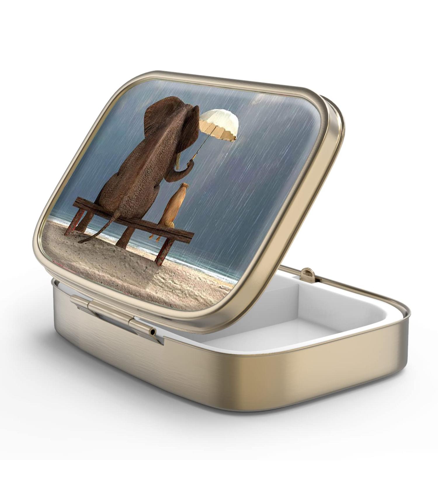 Buy Retro Bronze Pill Box with Mirror - 2 Compartment Cute Elephant Design for Vitamins & Supplements - International Shipping Available - Buy Online on GoSupps.com