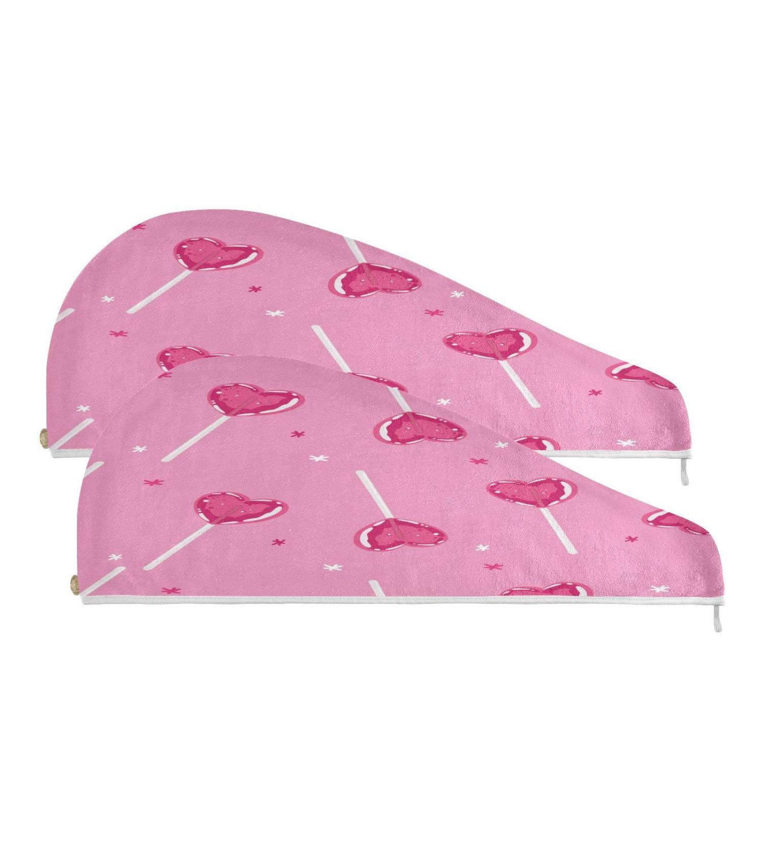 Heart Lolly Pop Pattern Dry Hair Cap & Quick Drying Towel Set - 2 Piece Super Absorbent Soft & Comfortable with Button Headband - Perfect for International Shipping - Buy Online on GoSupps.com