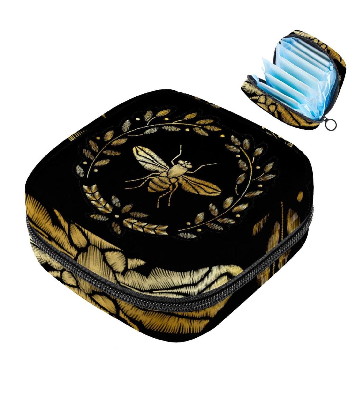 Embroidered Bee Ladies Napkin & Menstrual Pad Storage Bag | Portable Menstrual Cup Pocket with Zipper for Teens & Women - Buy Online on GoSupps.com