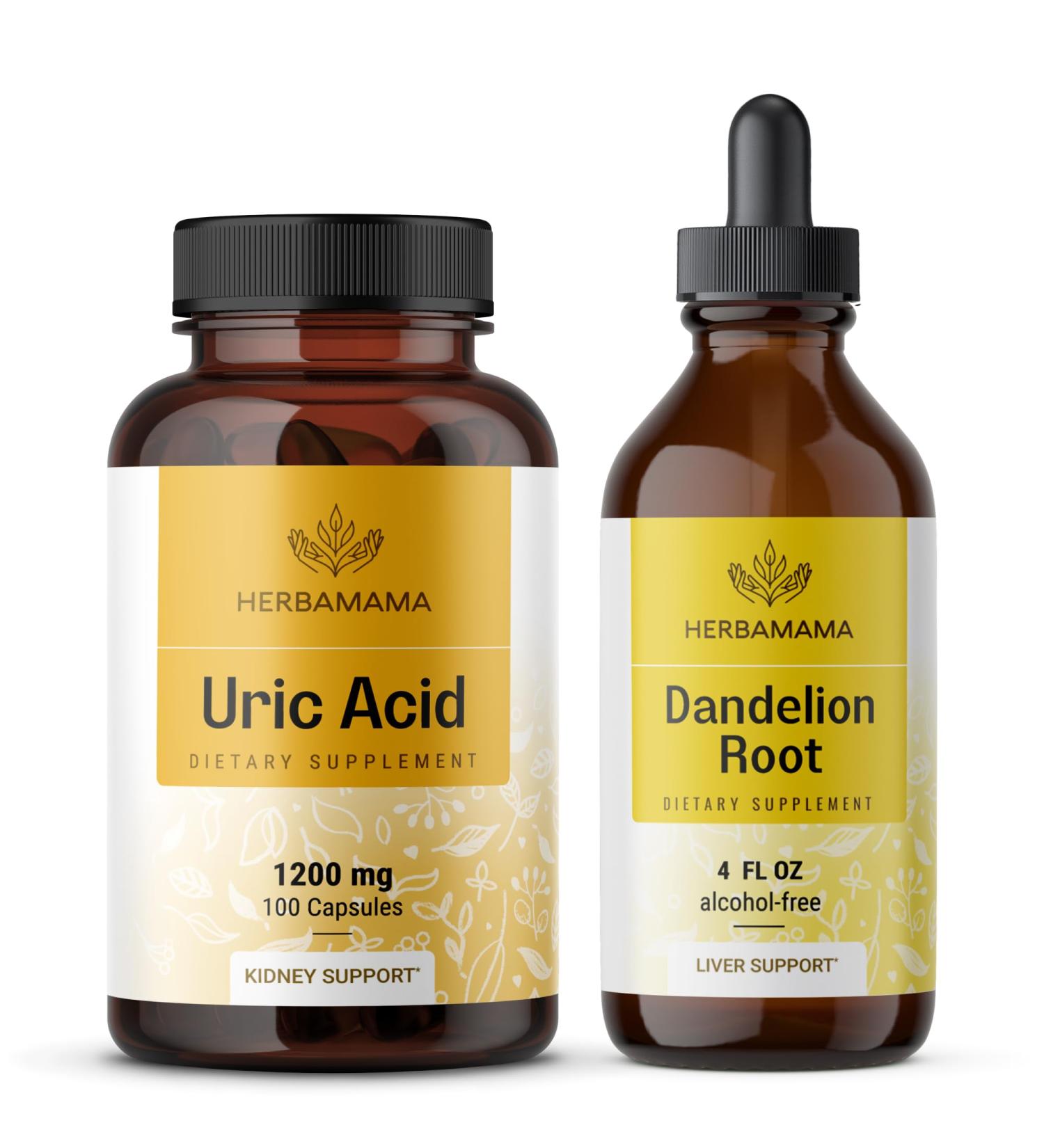 HERBAMAMA Uric Acid Complex and Dandelion Kit - Bundle of Uric Acid Complex & Dandelion Root Extract Tincture 4 fl oz - Vegan Non GMO Sugar & Alcohol-Free - 2 Pack - Buy Online on GoSupps.com