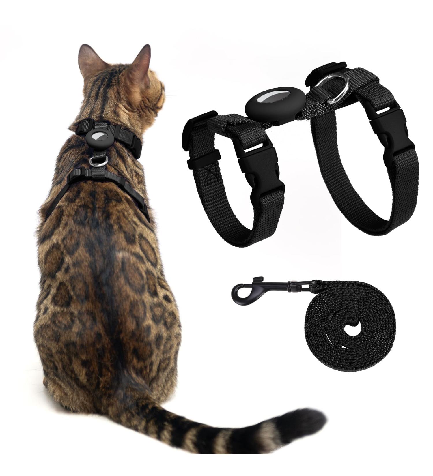VKPETFR Cat Harness and Leash Set Escape Proof for Walking Adjustable Cute Kitten Harness Leash with Airtag Holder for Small Large Cats Lightweight Soft Walking Travel Harness (Black) - Buy Online on GoSupps.com