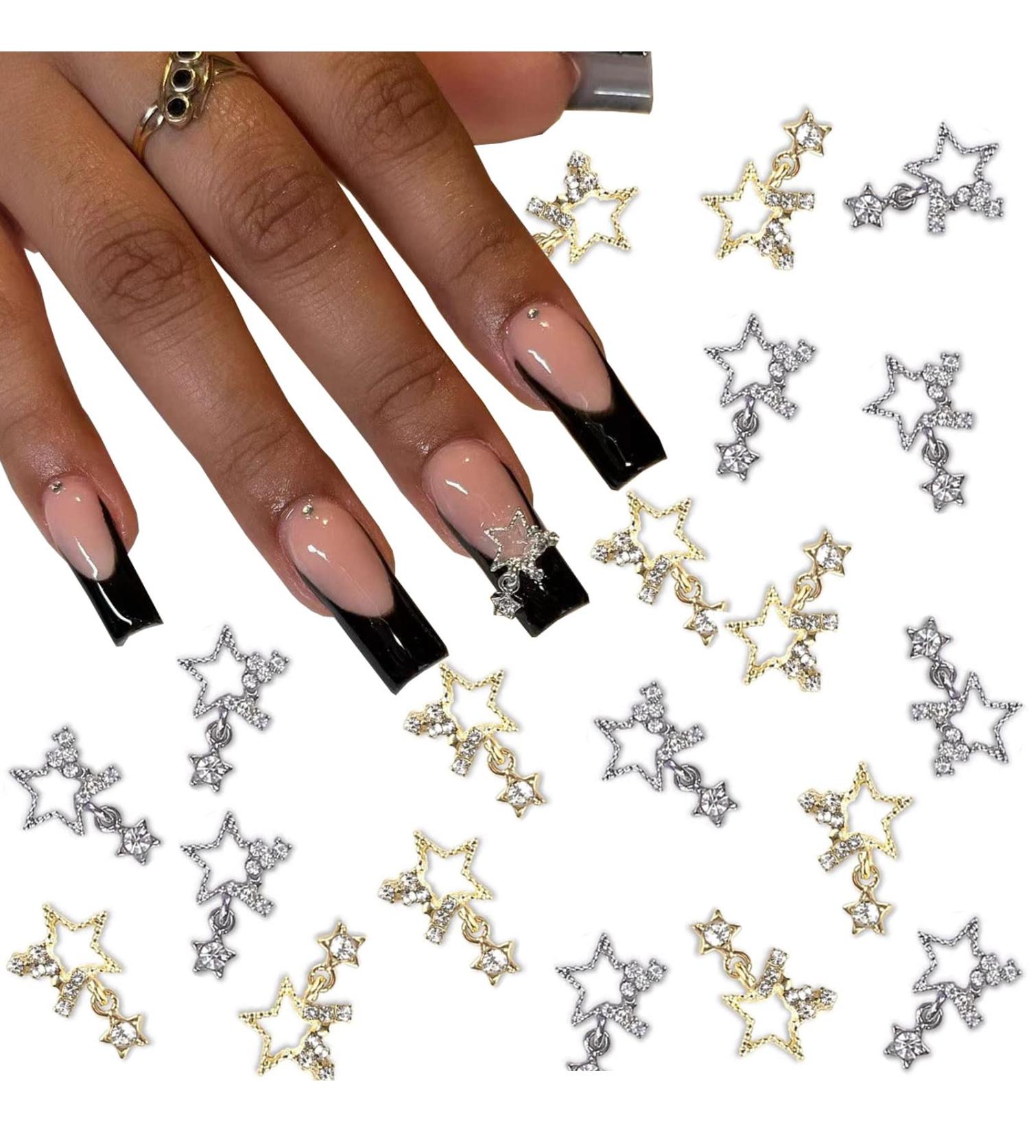 Baoximong 20 PCS Star Nail Art Charms | 3D Rhinestone Design Nail Jewels for Acrylic Nails - Gold & Silver Nail Charms for Women | Nail Decorations - Buy Online on GoSupps.com