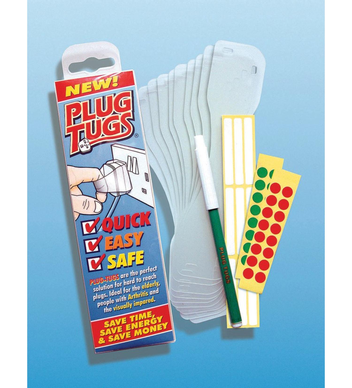 Plug Tugs Pack of 10 easy removal reduces strain on wrist elderly disabled