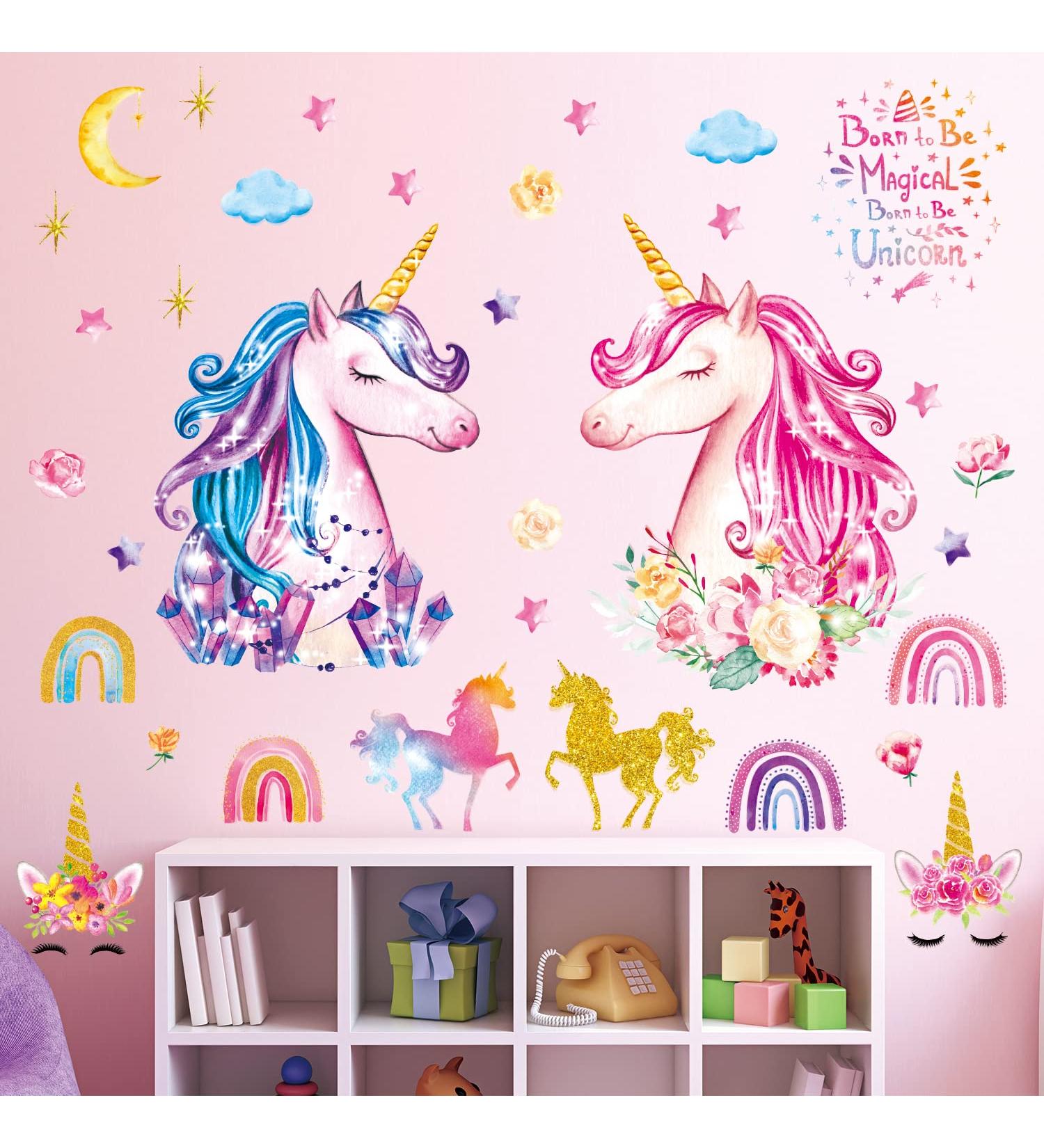DECOWALL DS-8049 Large Colorful Unicorn Wall Stickers - Rainbow Stars Decals for Girls Bedroom Nursery - Removable Home Decor for Kids - Baby Birthday Decoration - Buy Online on GoSupps.com