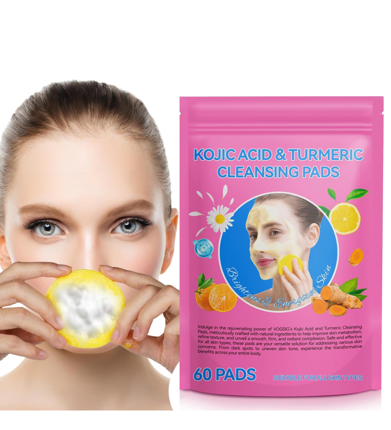 Turmeric Cleansing Pads 60pcs - Exfoliating Face Pads for Dark Spots & Keratin Removal - Gentle Foaming Turmeric Infused Treatment with Vitamin C - Buy Online on GoSupps.com