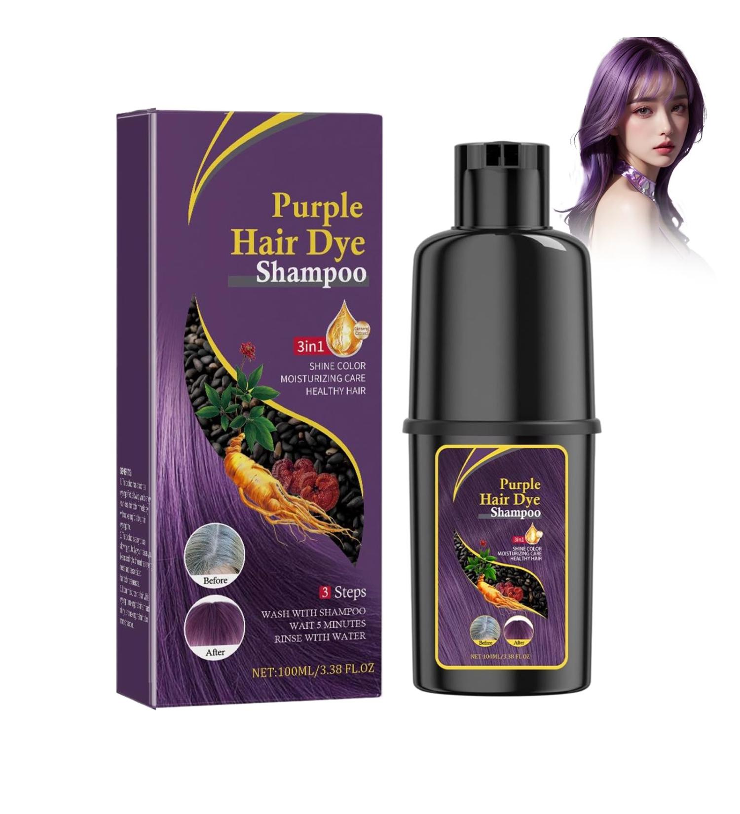  Wootapson Instant Hair Dye Shampoo 3 in 1 instant color shampoo for grey hair natural colors unisex (purple) - Buy Online on GoSupps.com