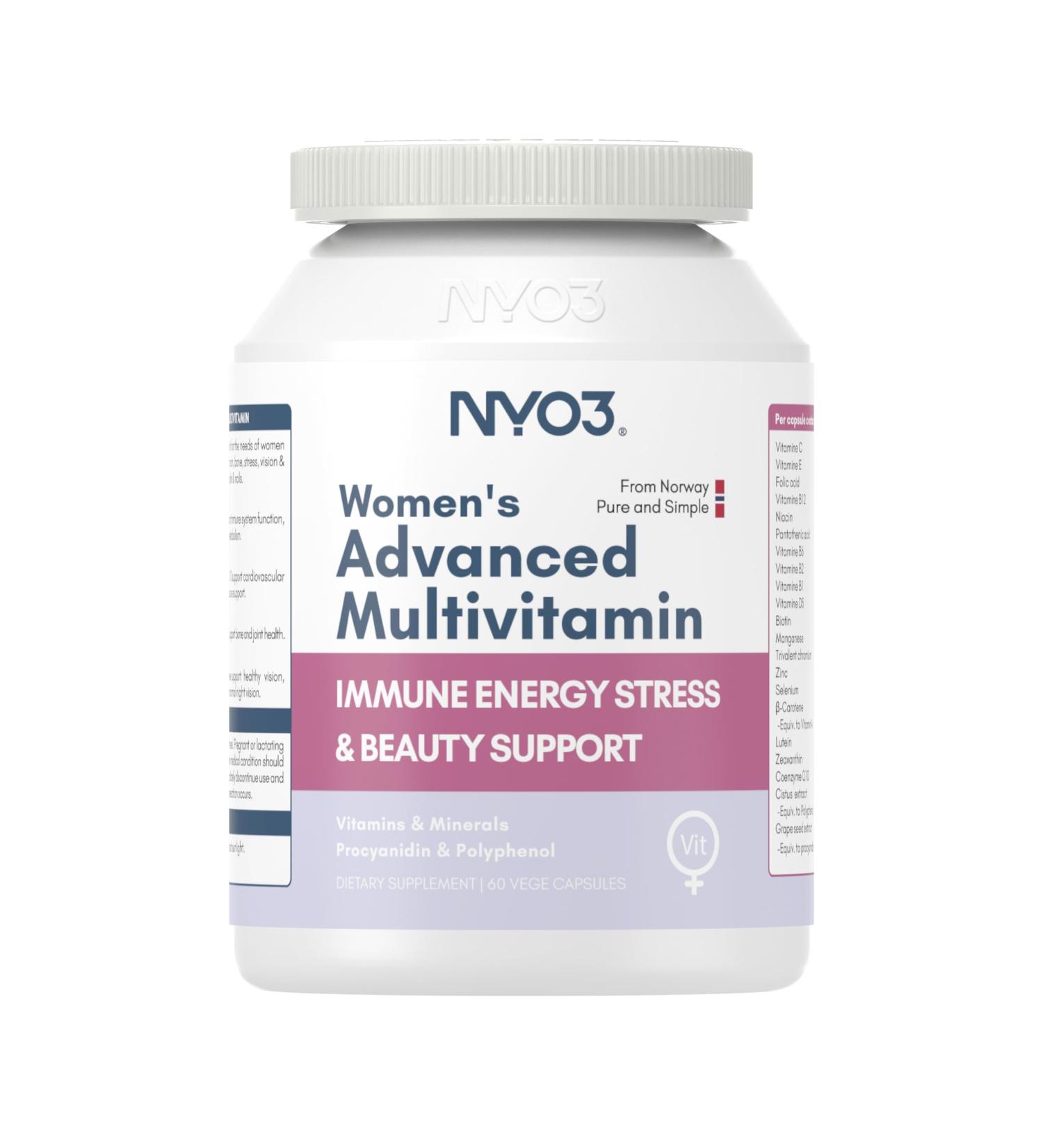 NYO3 Multivitamin for Women with 22 Essential Nutrients | 7 Minerals & 3 Special Additives & 12 Vitamins | Lutein Zeaxanthin Grape Seed | Nourish Hair/Skin/Nail | Energy Support | 60 Day Supply Purple - Buy Online on GoSupps.com