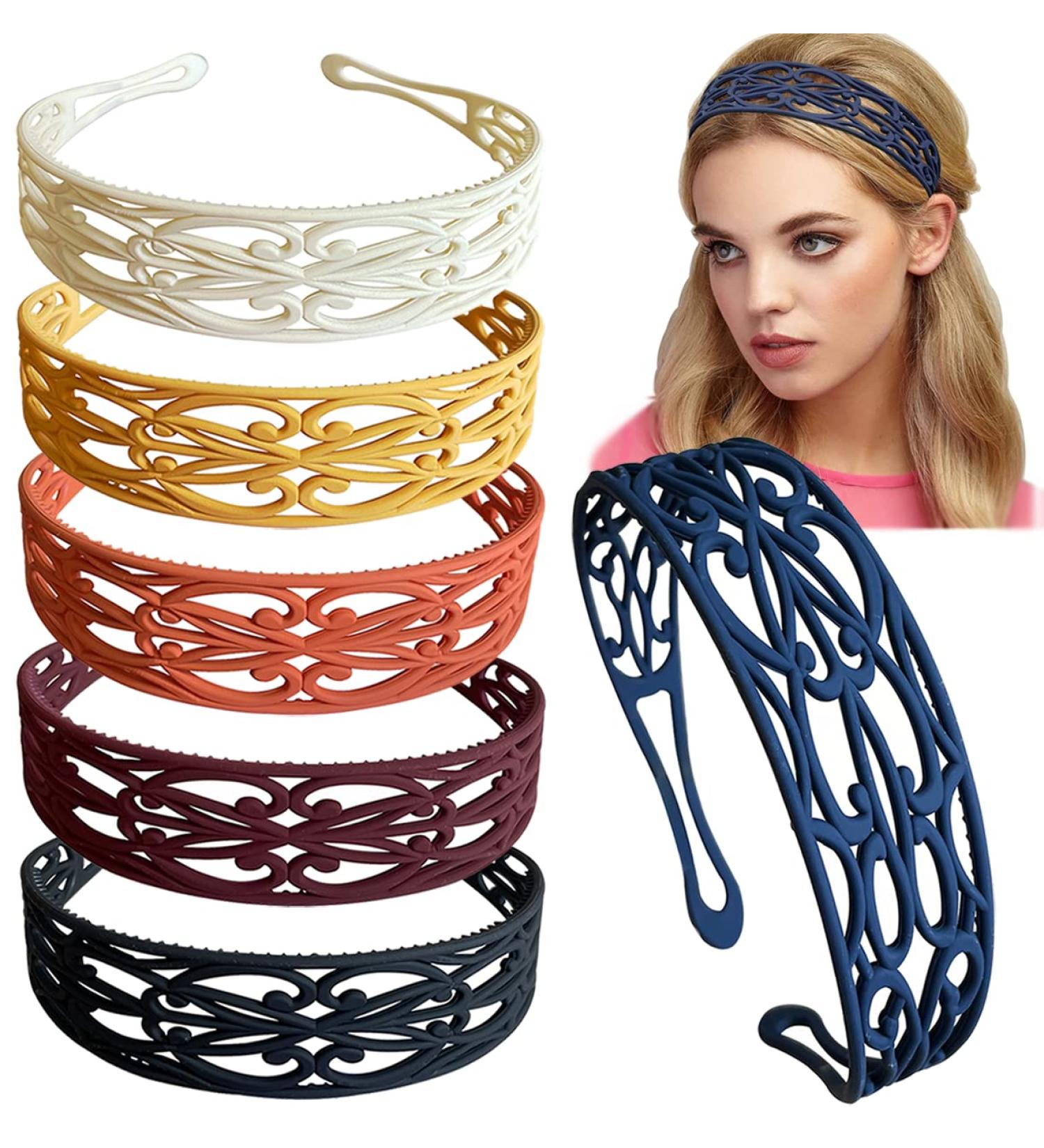6pcs Flower & Solid Fashion Plastic Headbands for Women & Girls - Stylish Hair Accessories - Buy Online on GoSupps.com