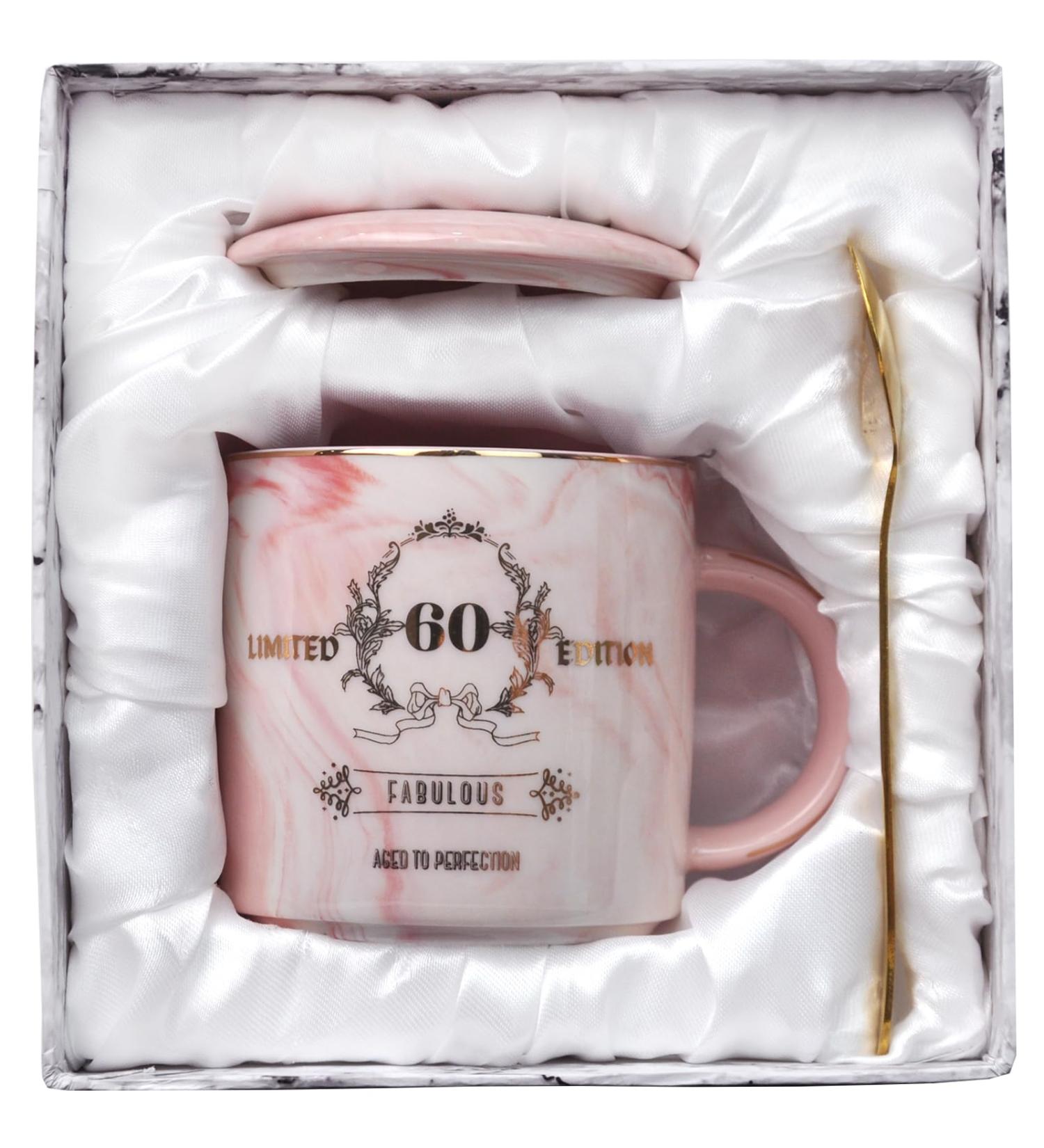 60th Birthday Gift for Women - Pink 12oz Coffee Cup in Gift Box | Perfect for Girlfriend Mother Sister & Colleague - Buy Online on GoSupps.com