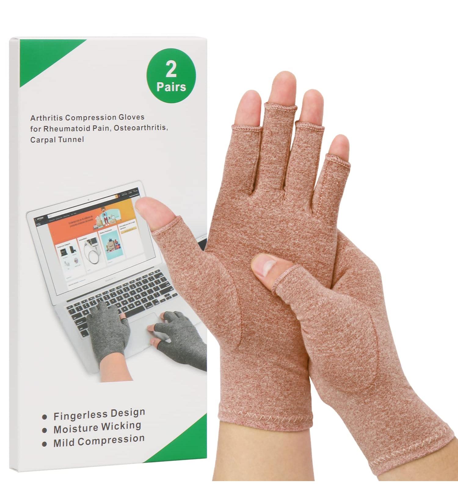 Buy 2-Pair Arthritis Compression Gloves - Relieve Rheumatoid & Osteoarthritis Fingerless Breathable Moisture-Regulating for Men & Women (Coffee L) - Buy Online on GoSupps.com